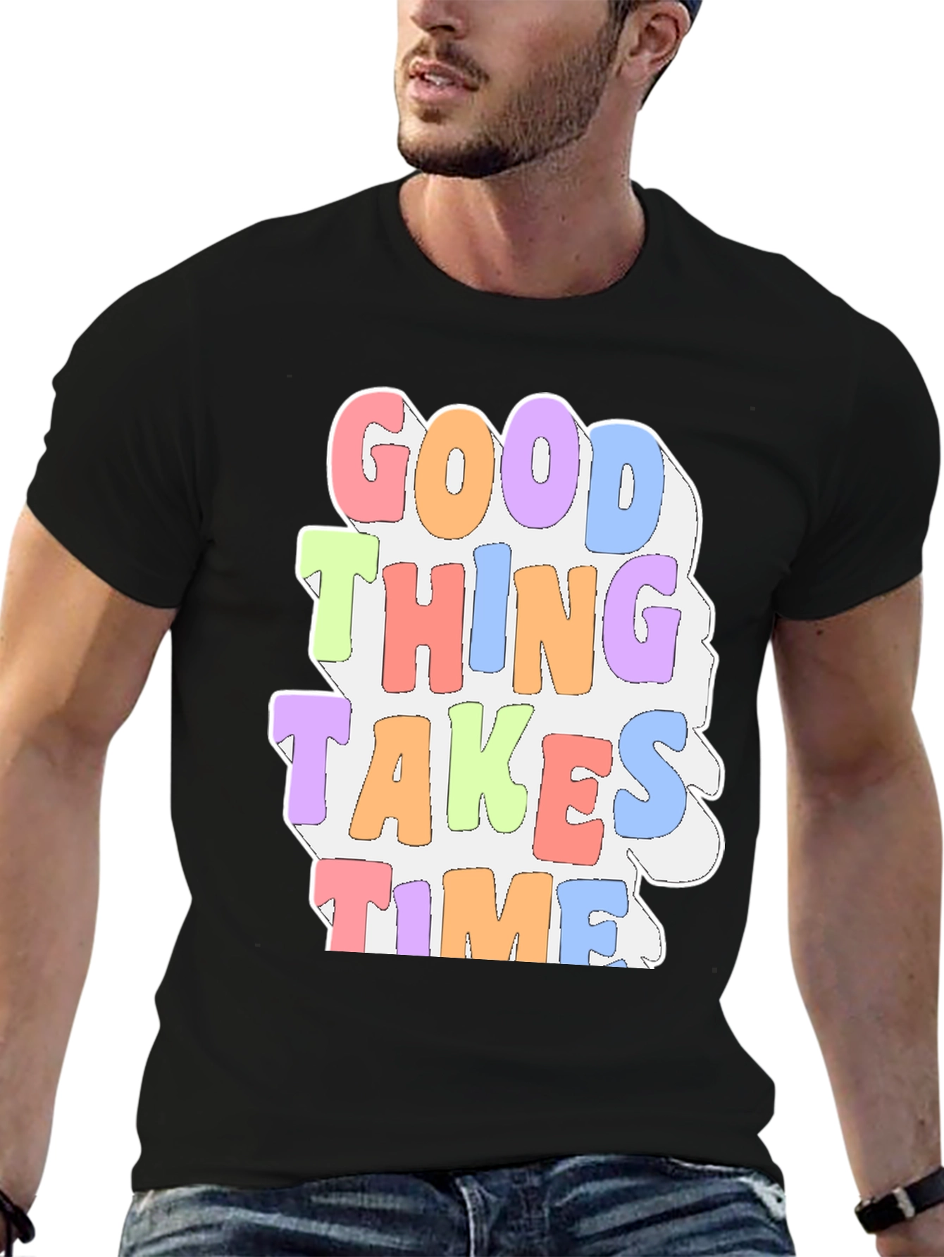 Black Good Things Take Time Graphic Tee view 6
