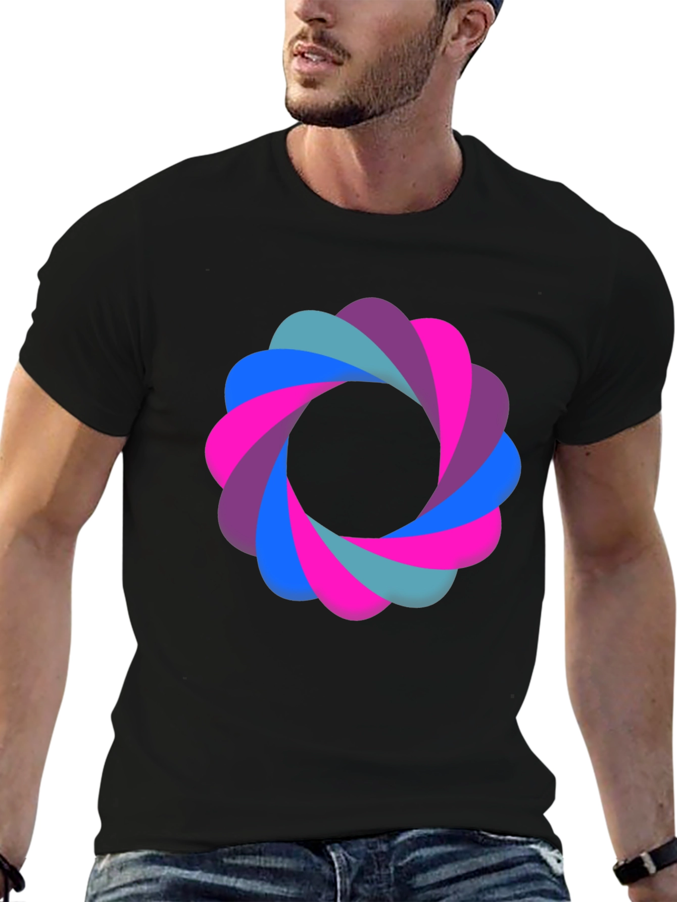Black Abstract Flower Graphic Black T-Shirt view 6