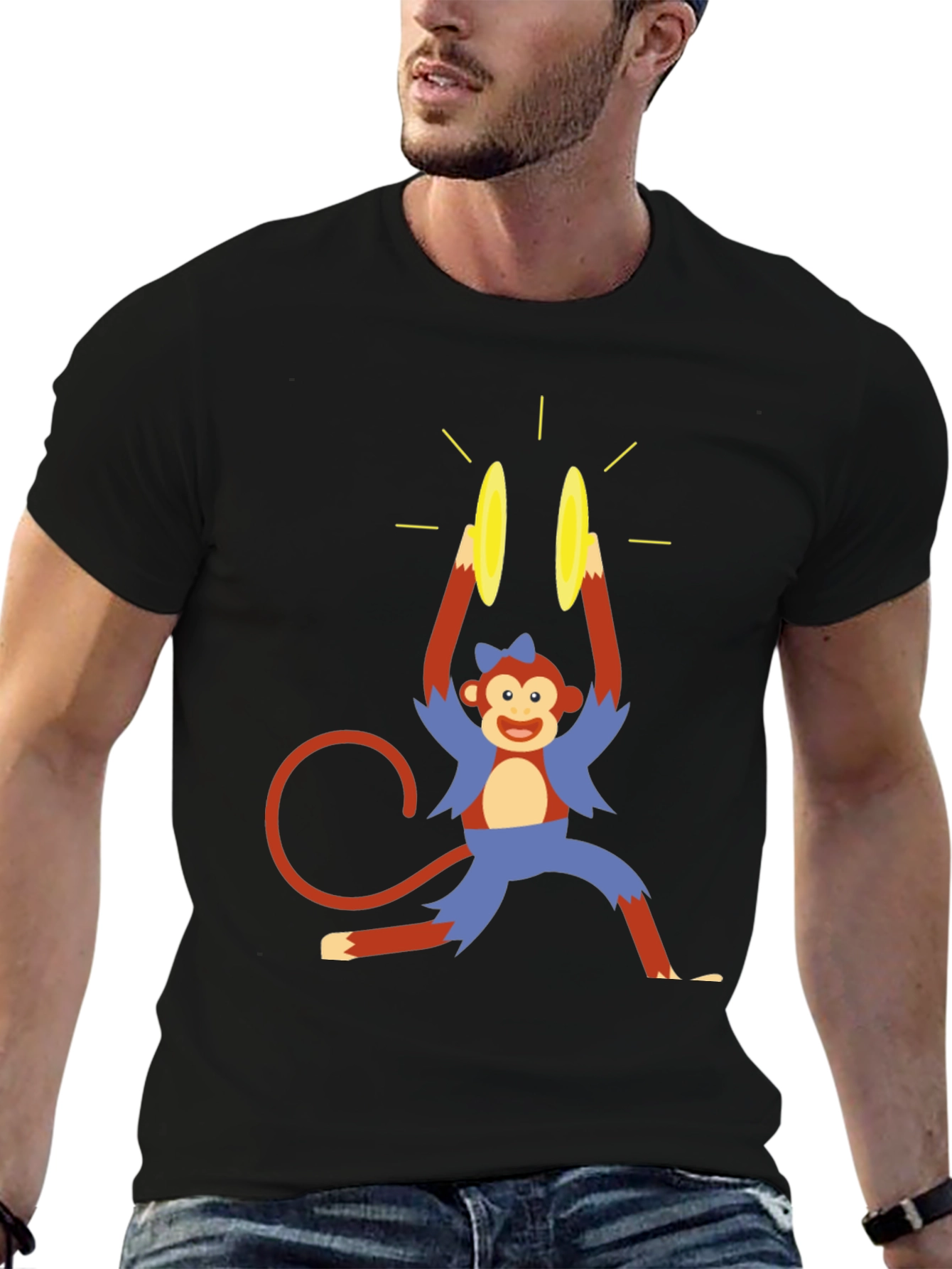 Black Monkey Cymbal T-Shirt - Funny Cartoon Design view 6