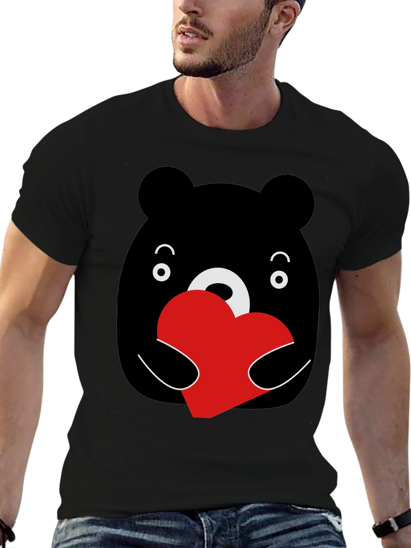 Black Bear Hug Heart Graphic Black T-Shirt view 6