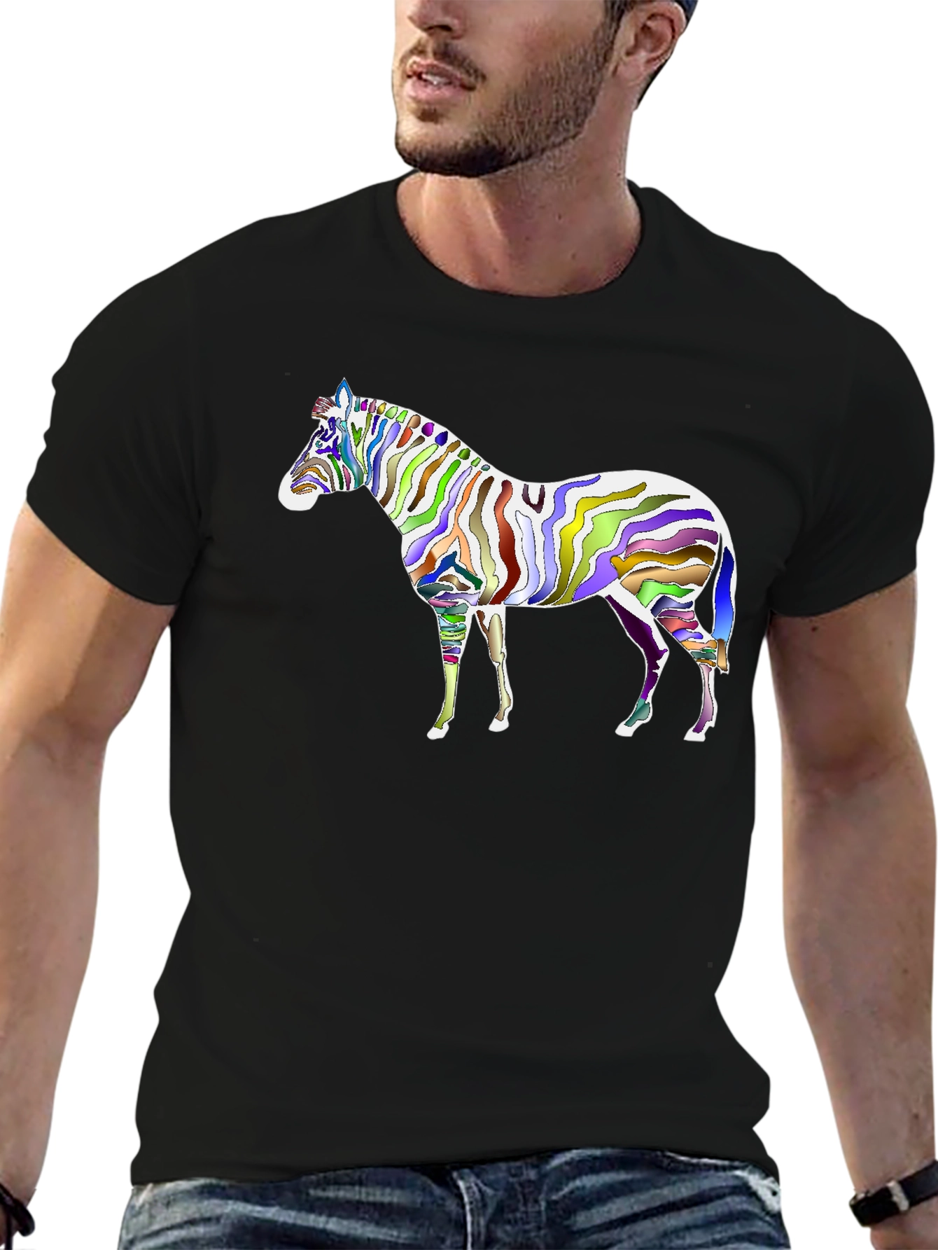 Black Colorful Zebra Graphic Black T-Shirt view 6