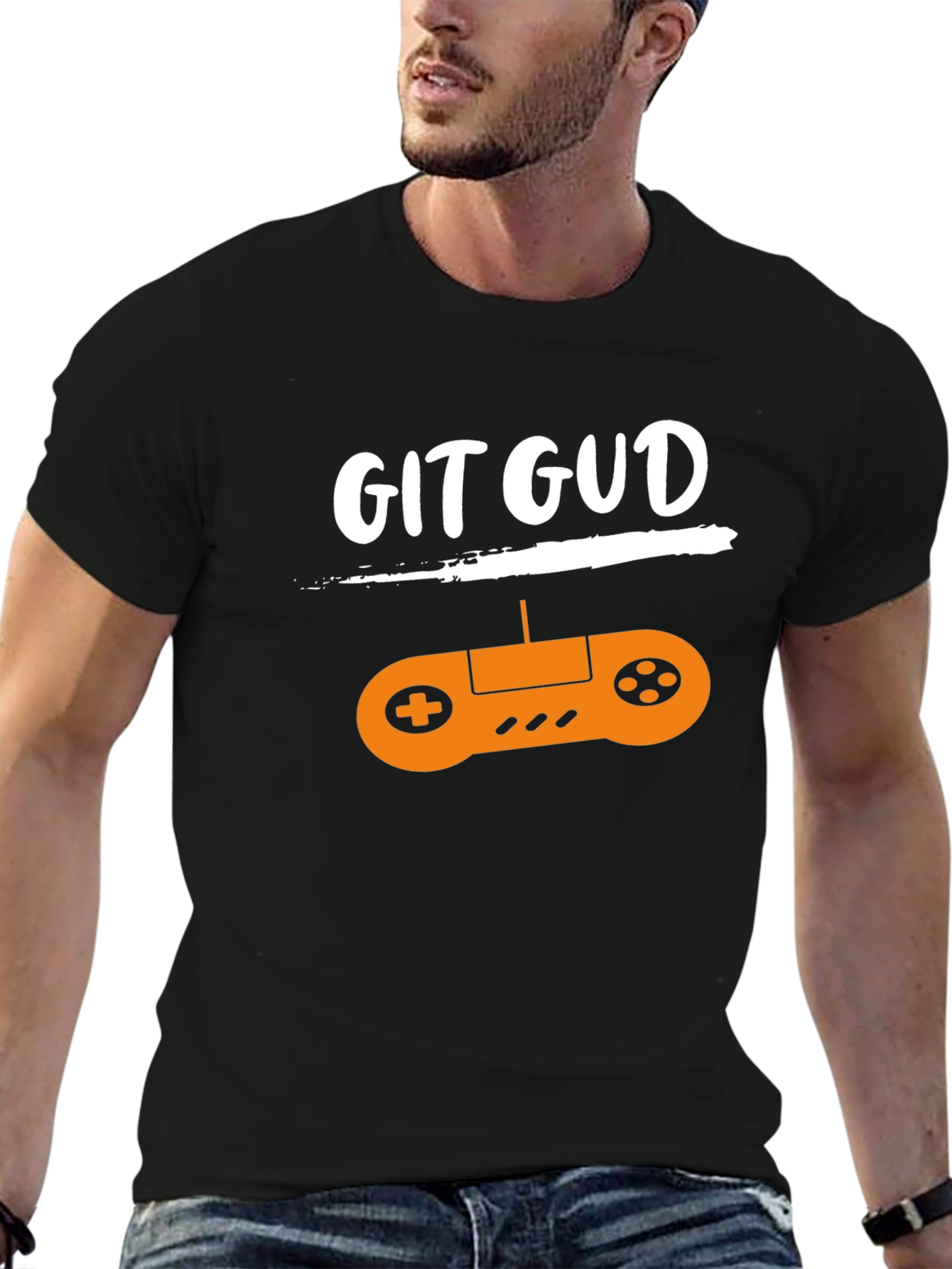 Black Git Gud Gamer T-Shirt - Black Cotton Tee with Controller Design view 6