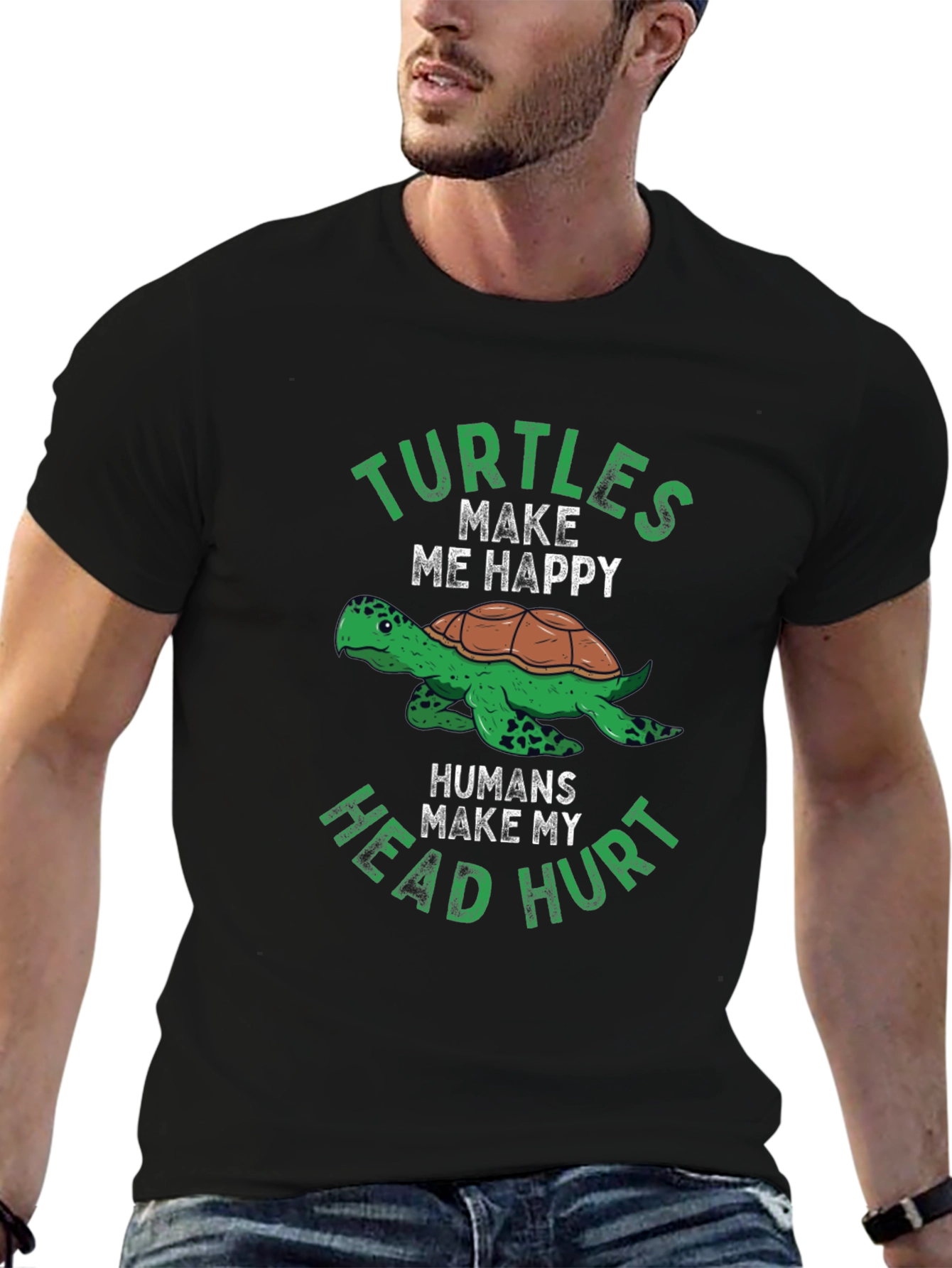 Black Funny Turtle T-Shirt - Turtles Make Me Happy Tee view 6