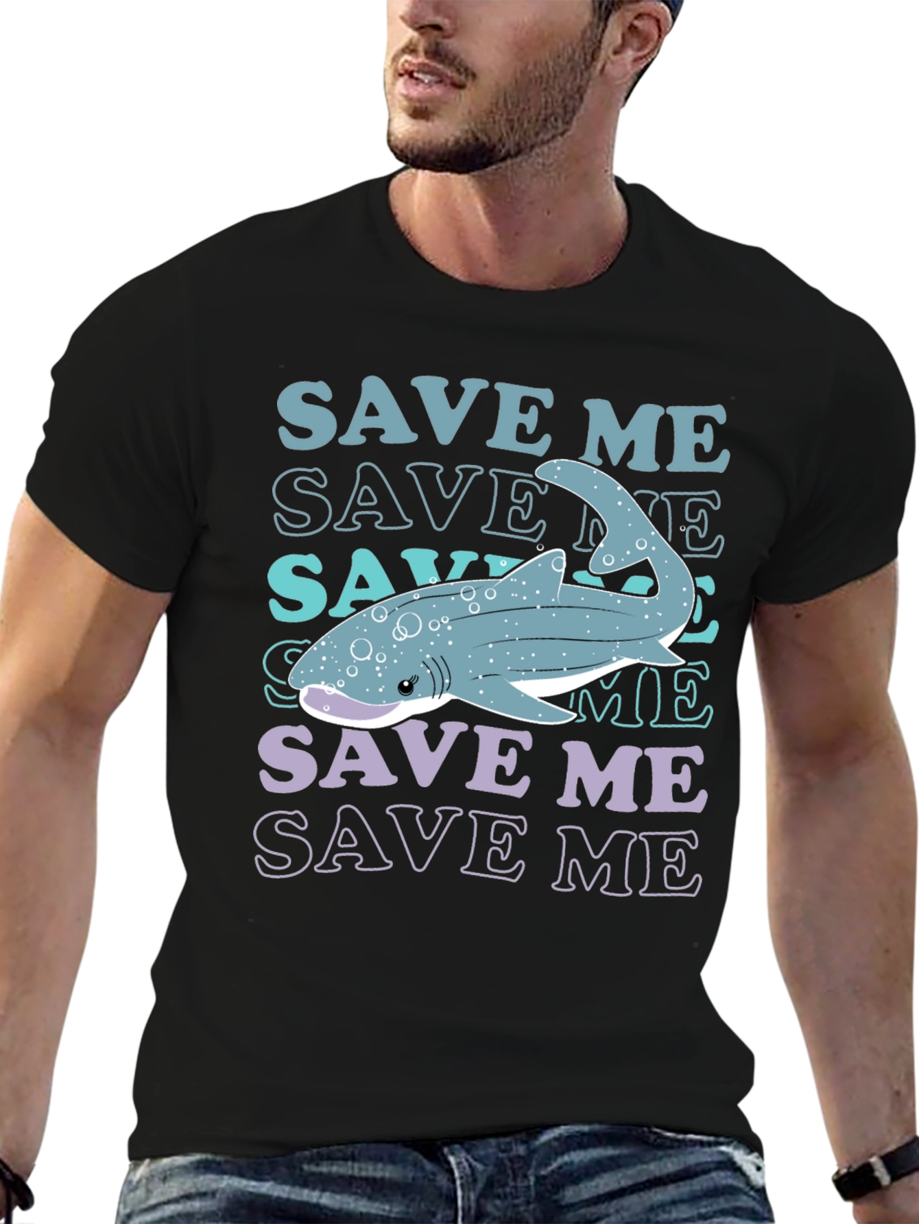 Black Save Me Whale Shark Graphic T-Shirt view 6