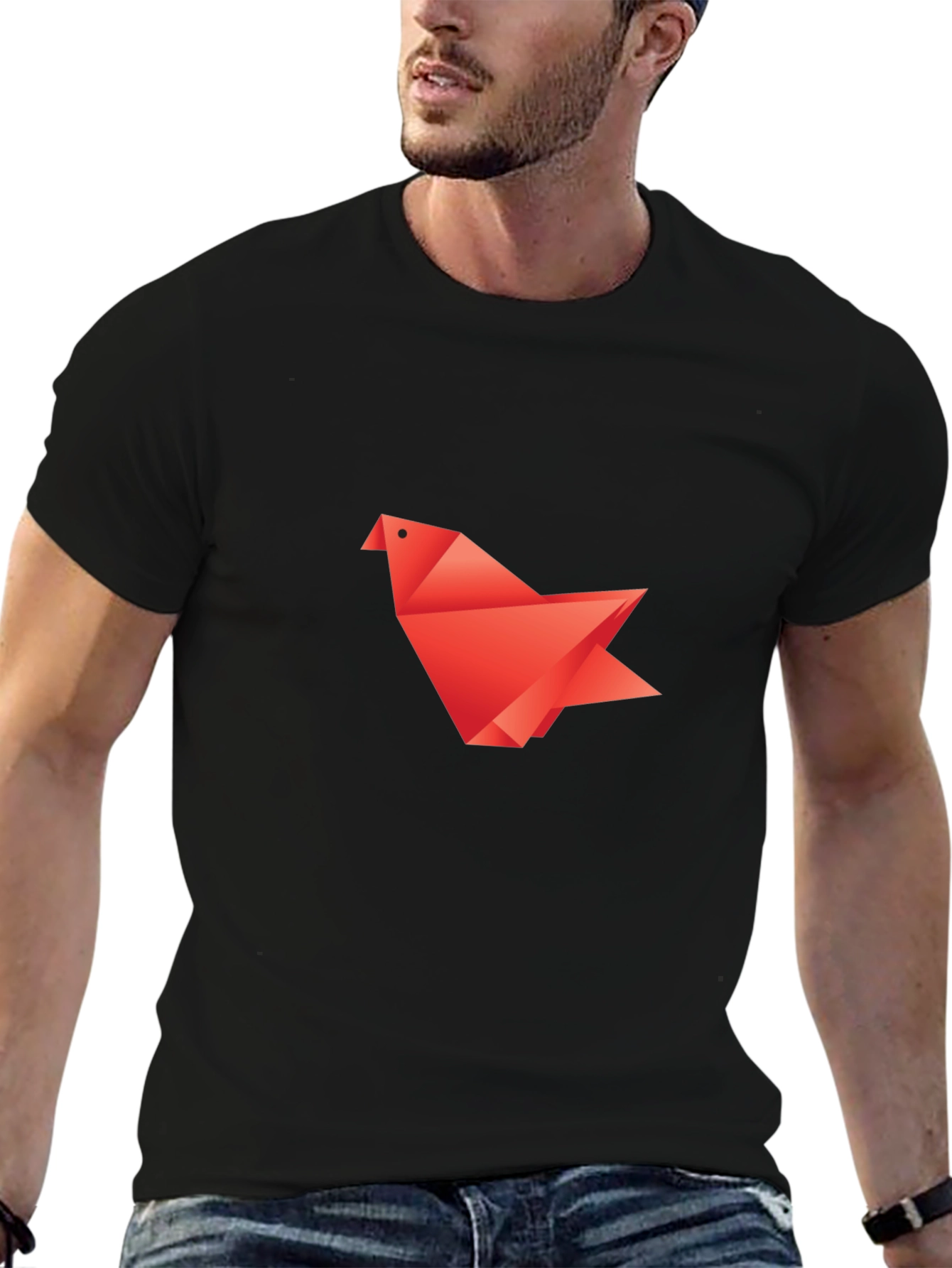 Black Origami Bird Black T-Shirt view 6