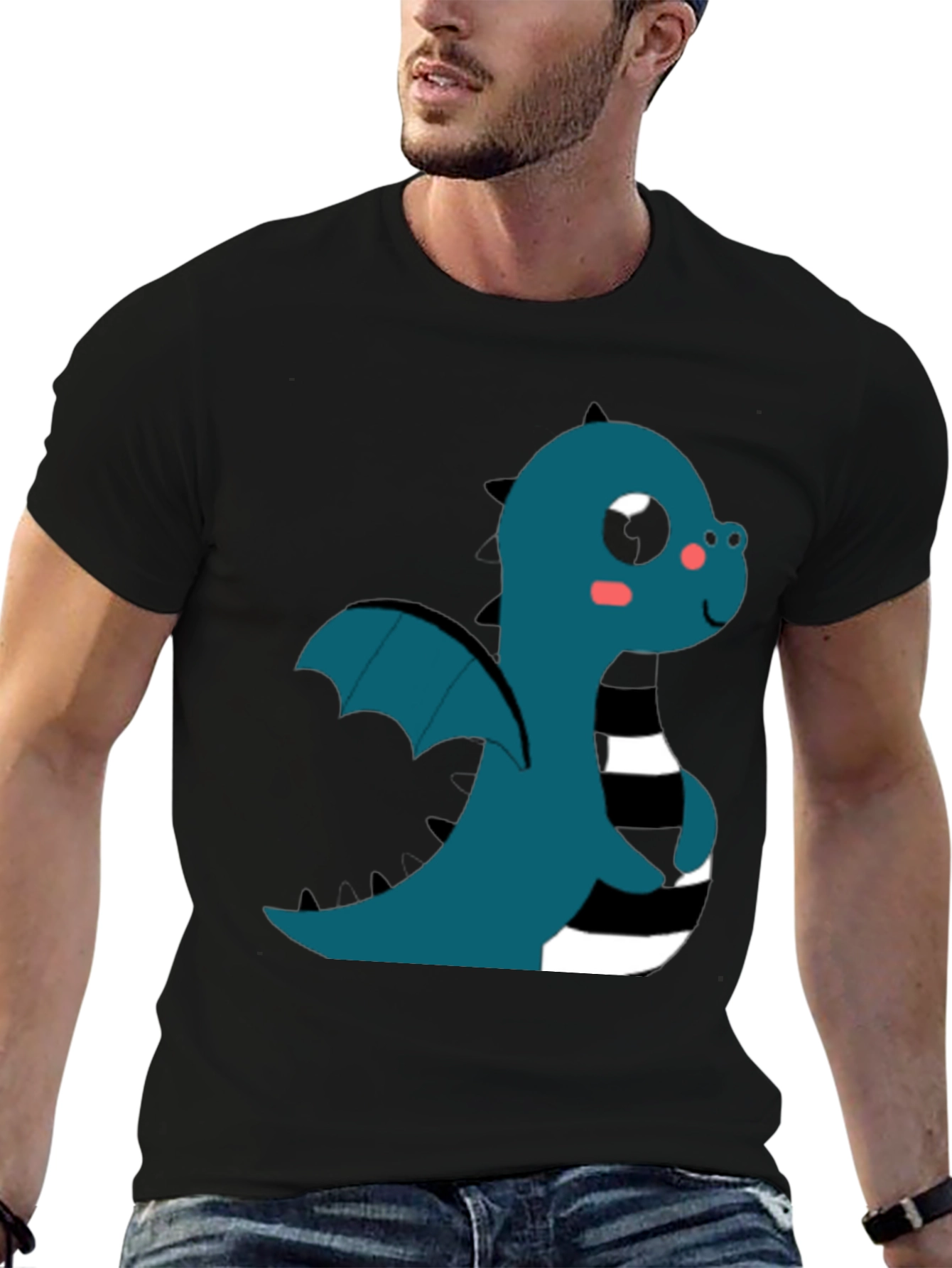 Black Cute Cartoon Dragon T-Shirt view 6