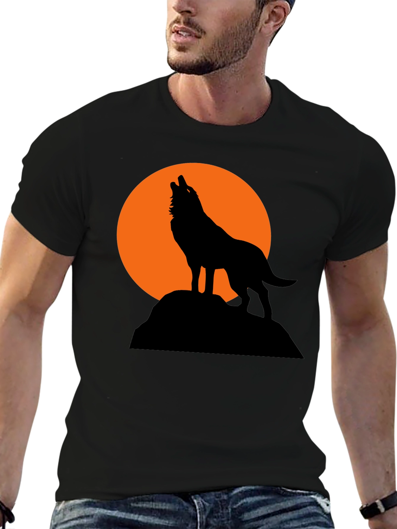 Black Wolf Howling at Moon Graphic T-Shirt view 6