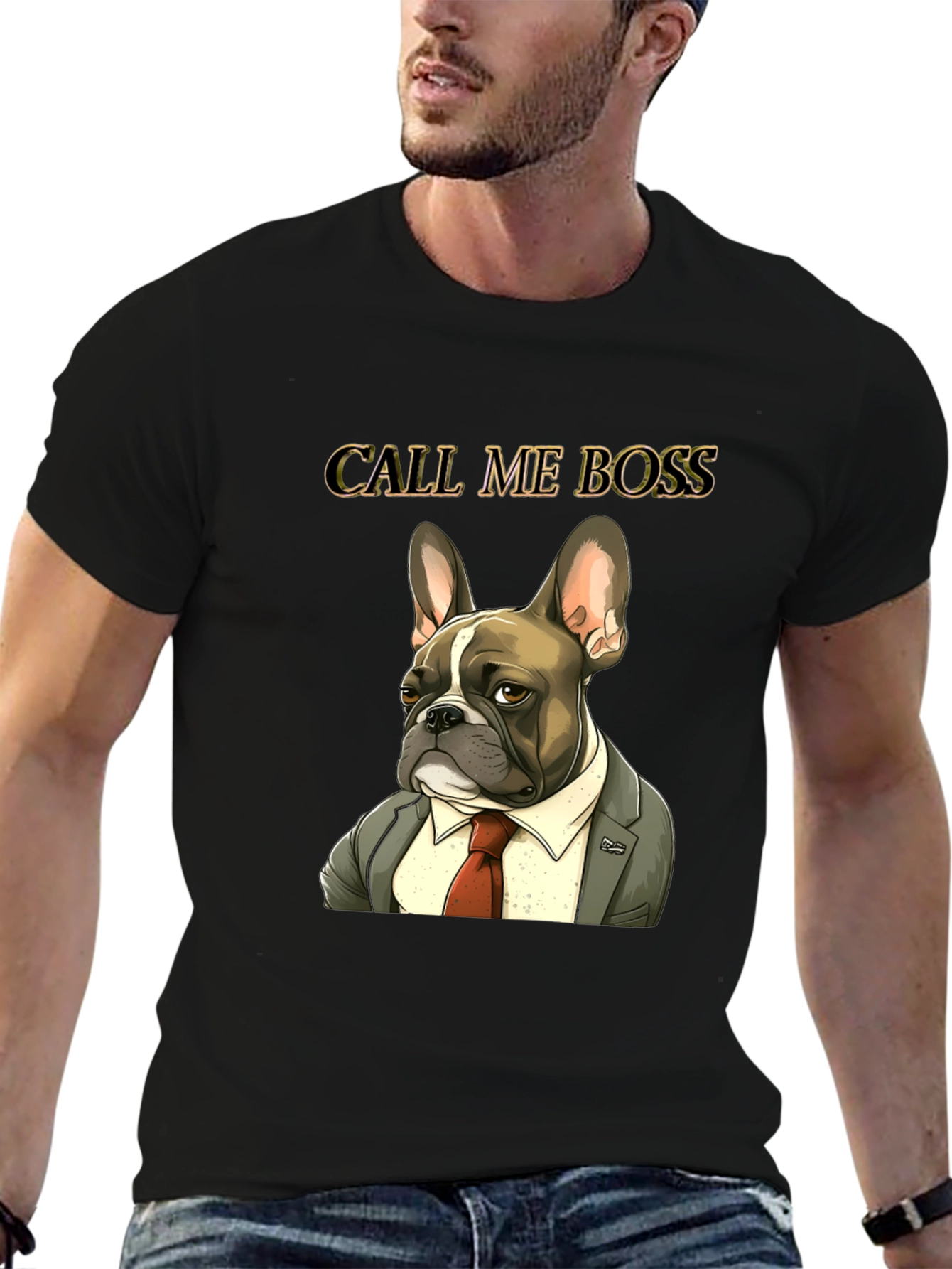 Black Call Me Boss Bulldog Graphic Tee - Black view 6