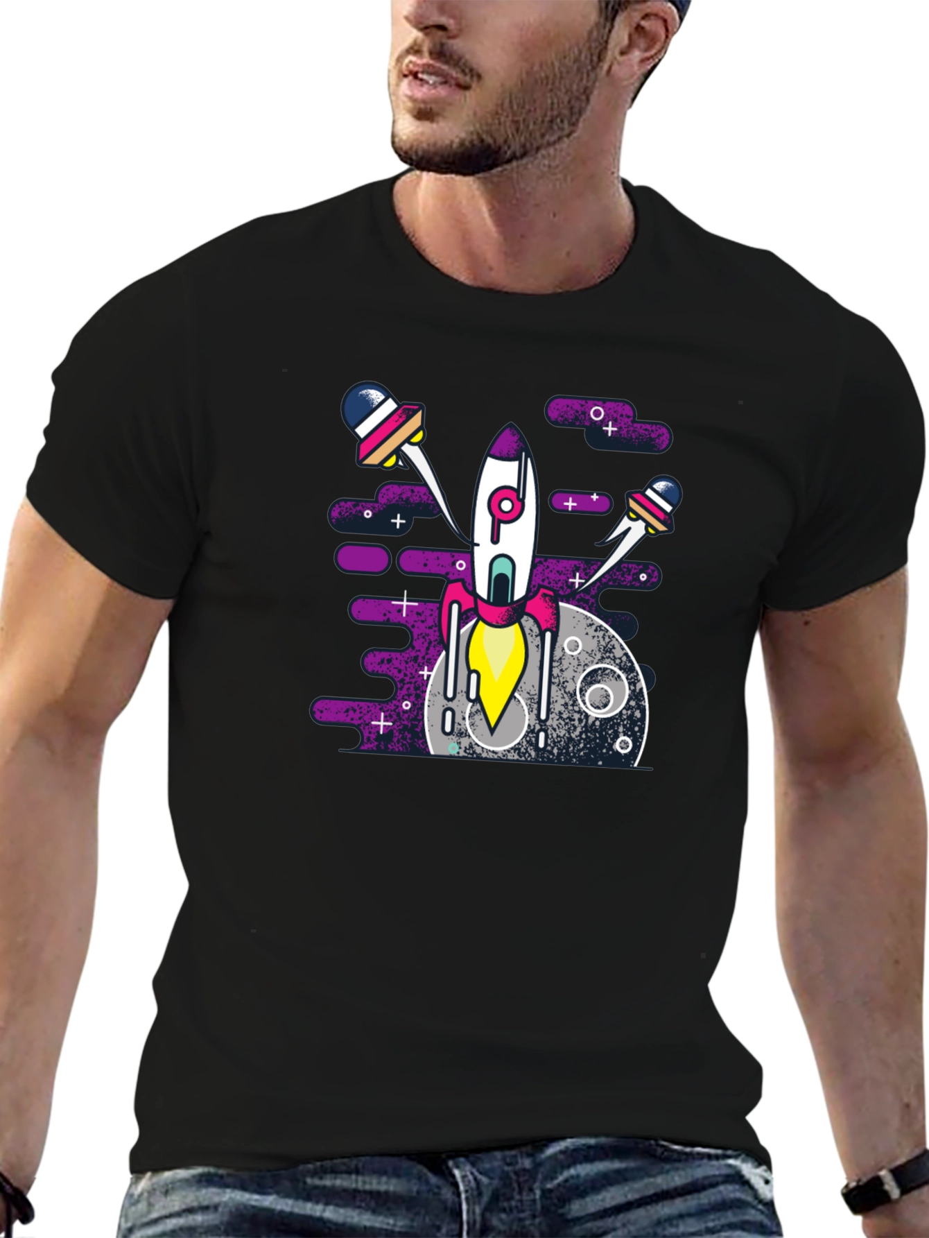 Black Rocket Launch Graphic Tee - Space Adventure Shirt view 6