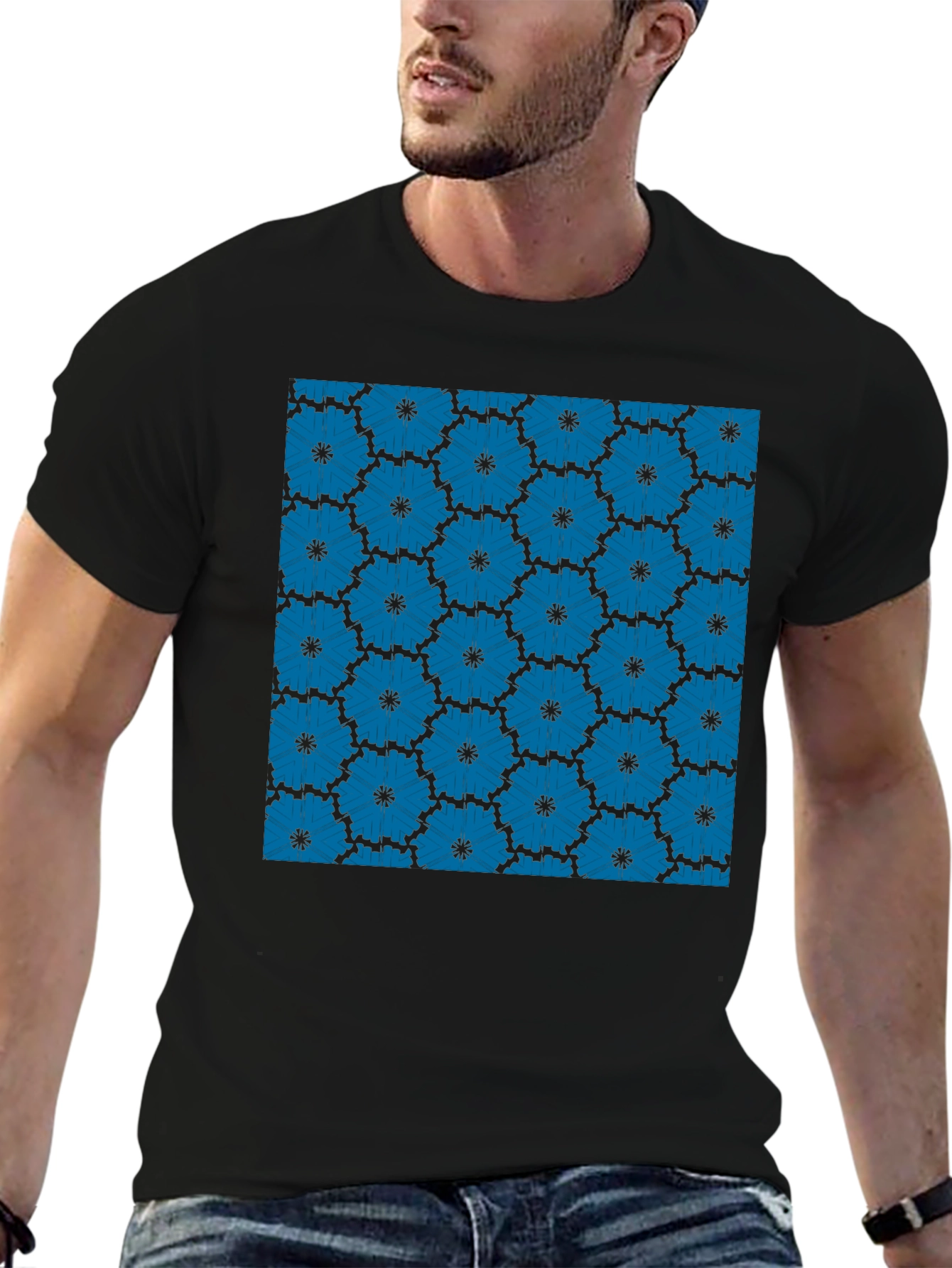 Black Geometric Patterned Black Tee Shirt view 6