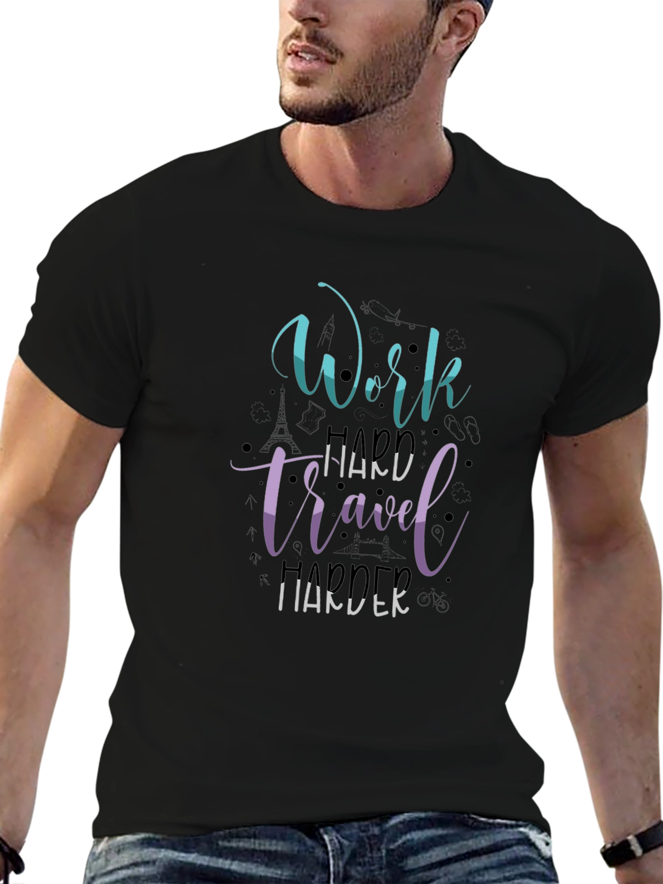Black Work Travel Harder Graphic T-Shirt view 6