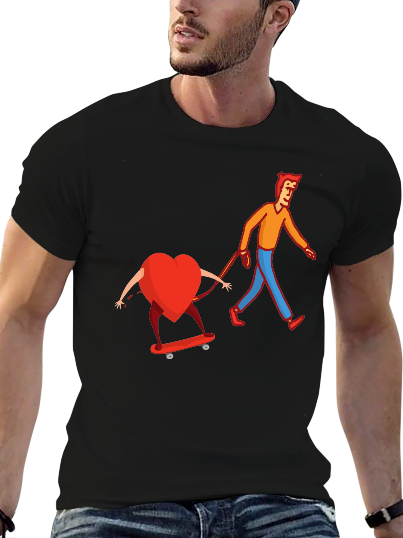 Black Heart on Skateboard Funny Graphic Tee view 6