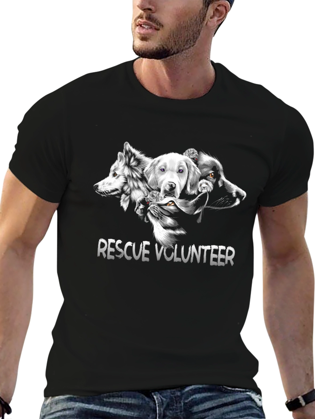 Black Rescue Volunteer Animal Lover T-Shirt view 6