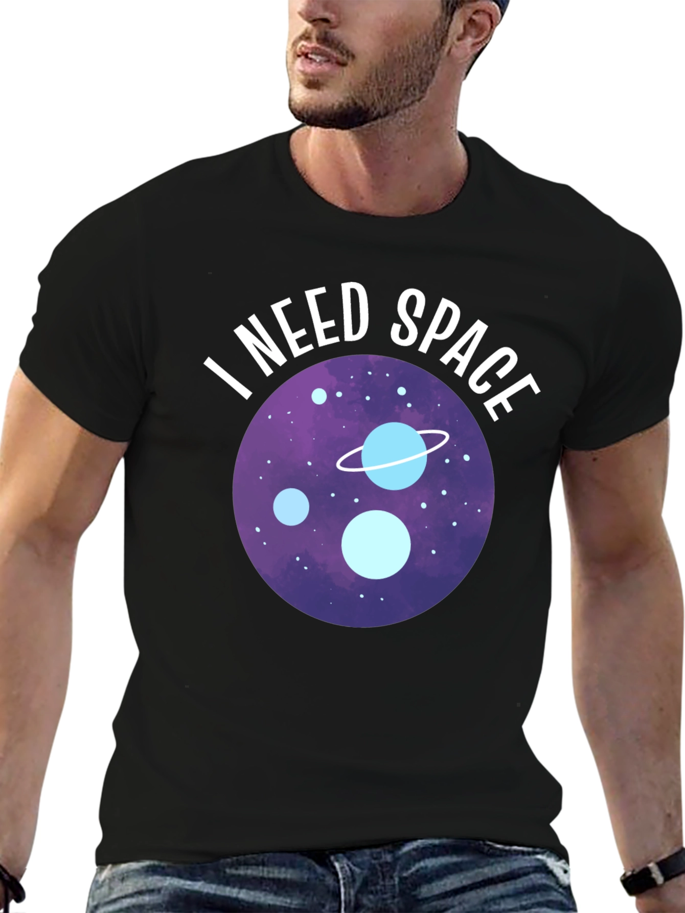Black I Need Space Graphic T-Shirt - Black Crew Neck Tee view 6