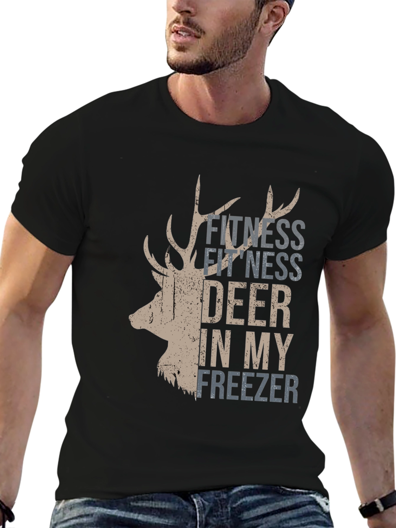Black Fitness Deer In My Freezer T-Shirt view 6