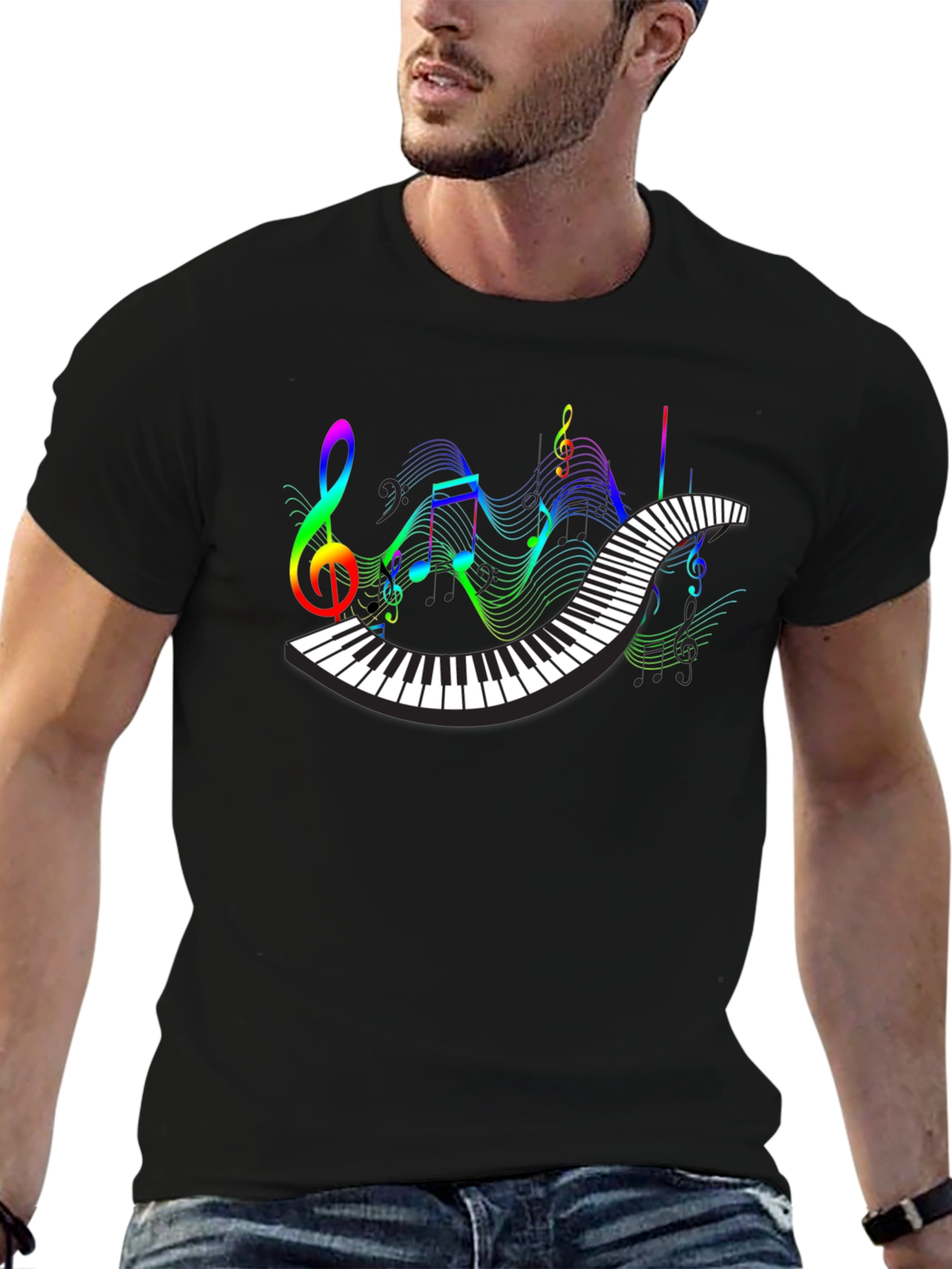 Black Music Lover's Piano Keys Graphic Tee view 6