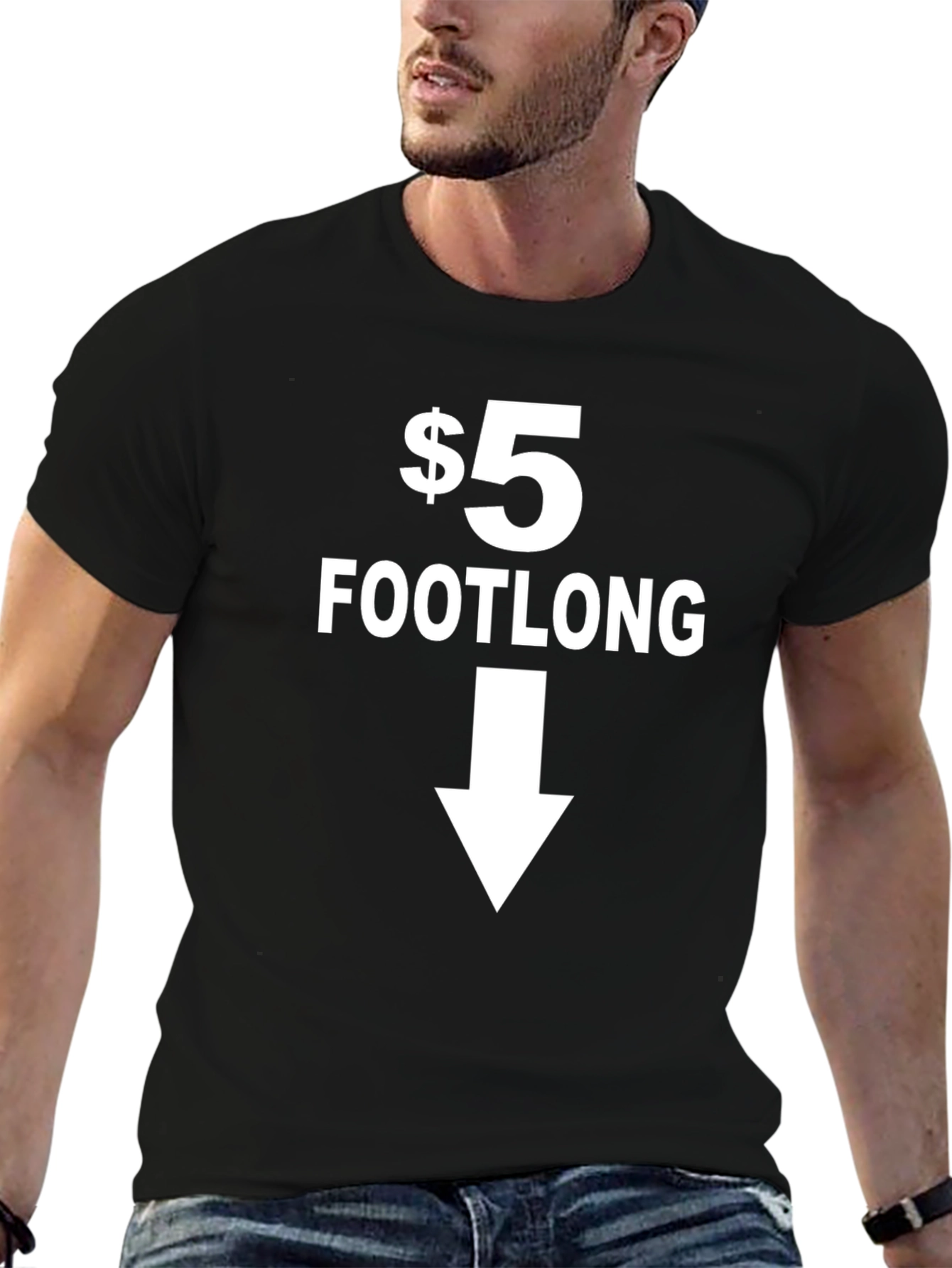 Black $5 Footlong Black Graphic T-Shirt - Point Down view 6