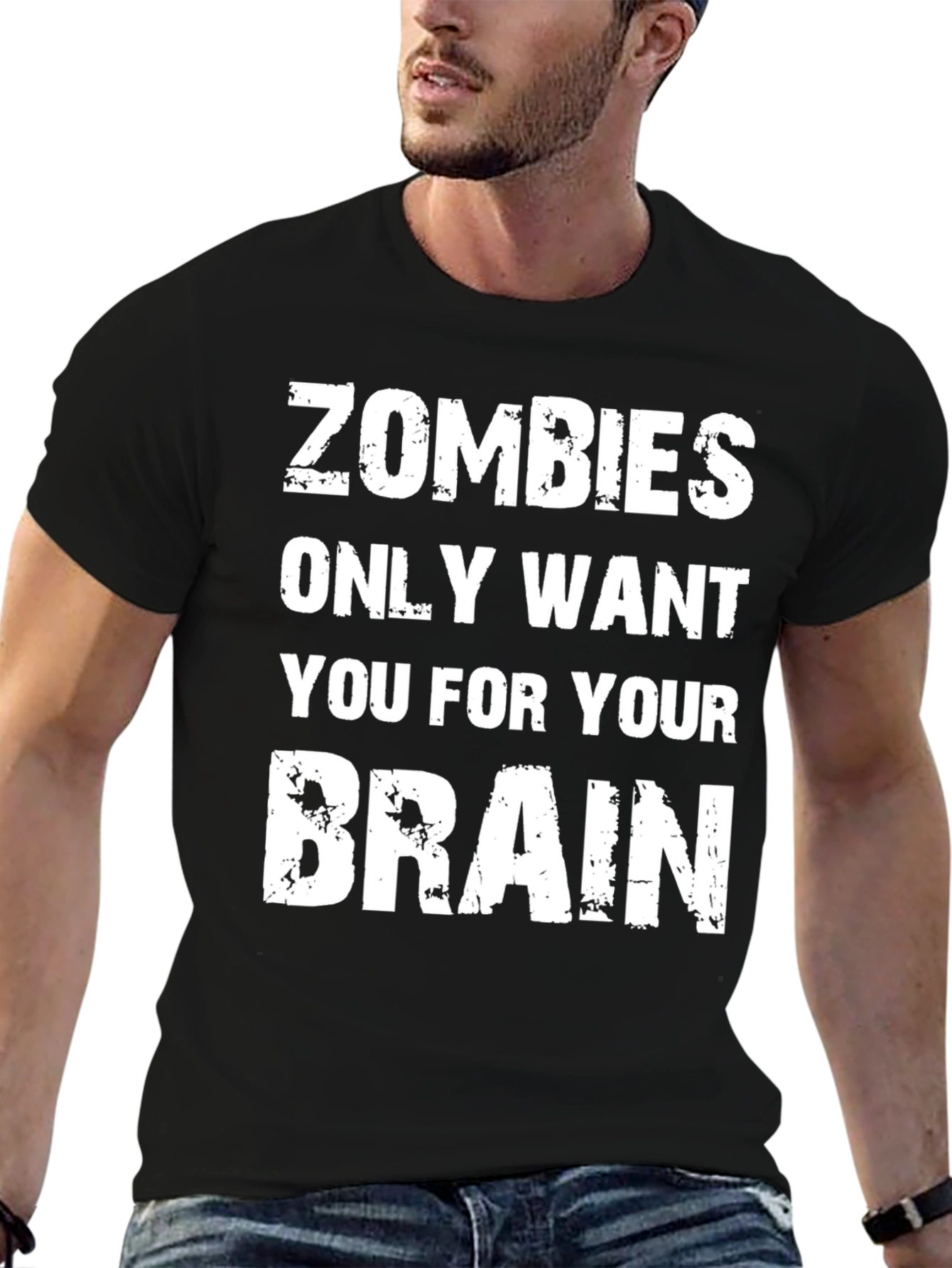 Black Zombies Only Want You For Your Brain Black T-Shirt view 6