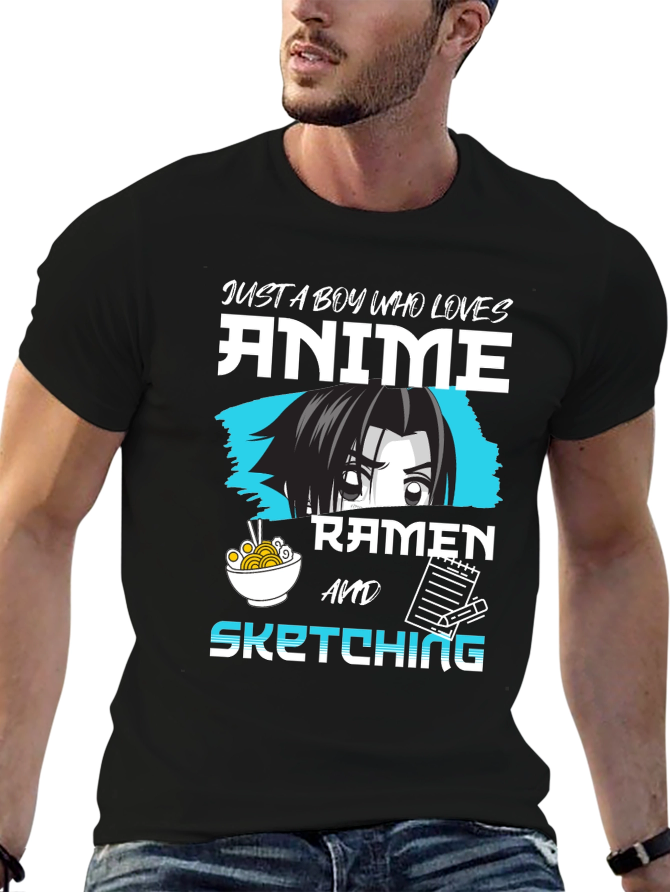 Black Anime Ramen Sketching Graphic Tee - Just a Boy Who Loves view 6