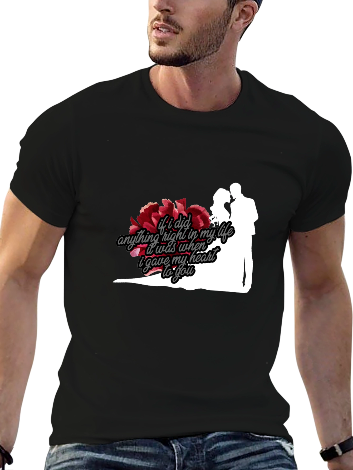 Black Romantic Couple Silhouette T-Shirt view 6