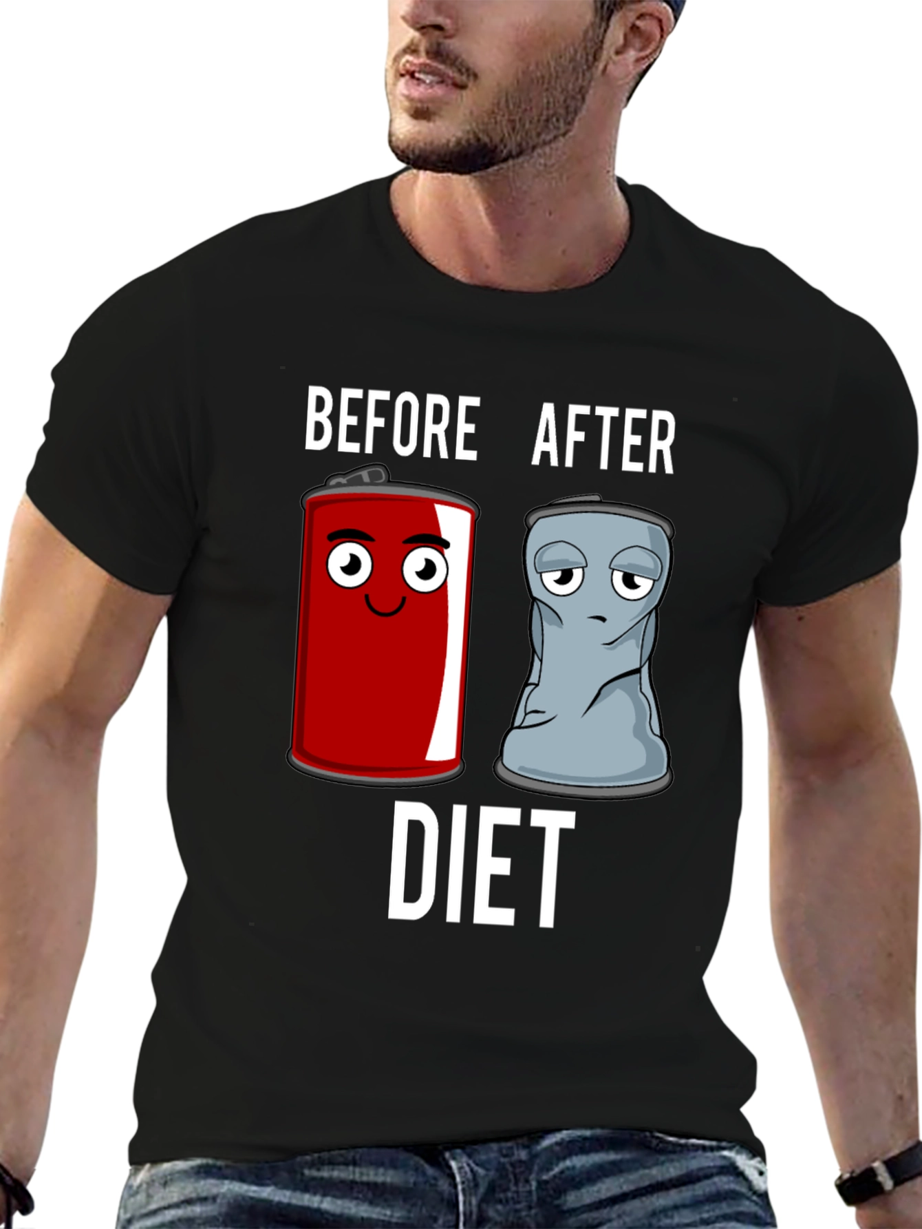 Black Before & After Diet T-Shirt - Humorous Graphic Tee view 6