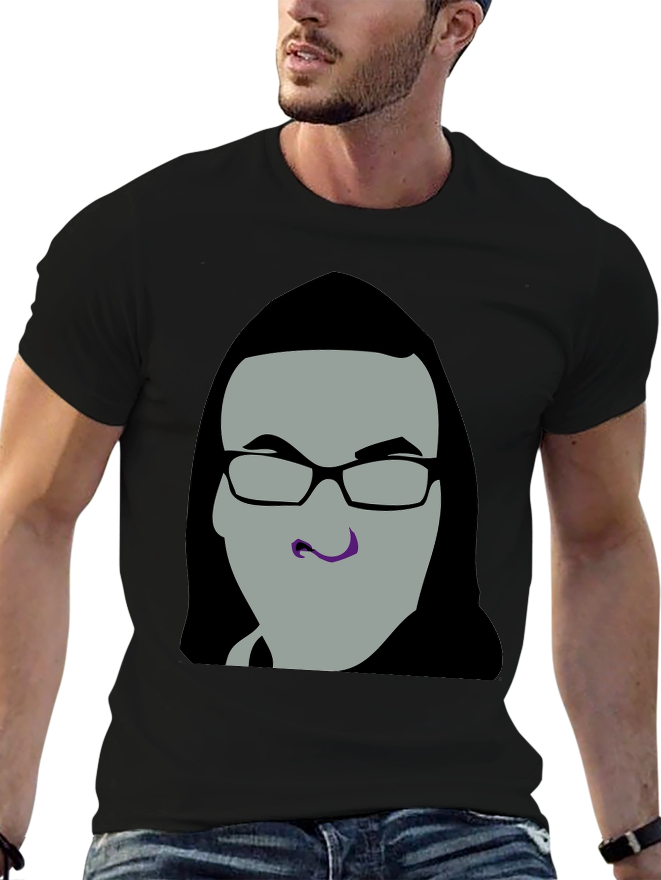 Black Graphic Tee - Man with Glasses view 6
