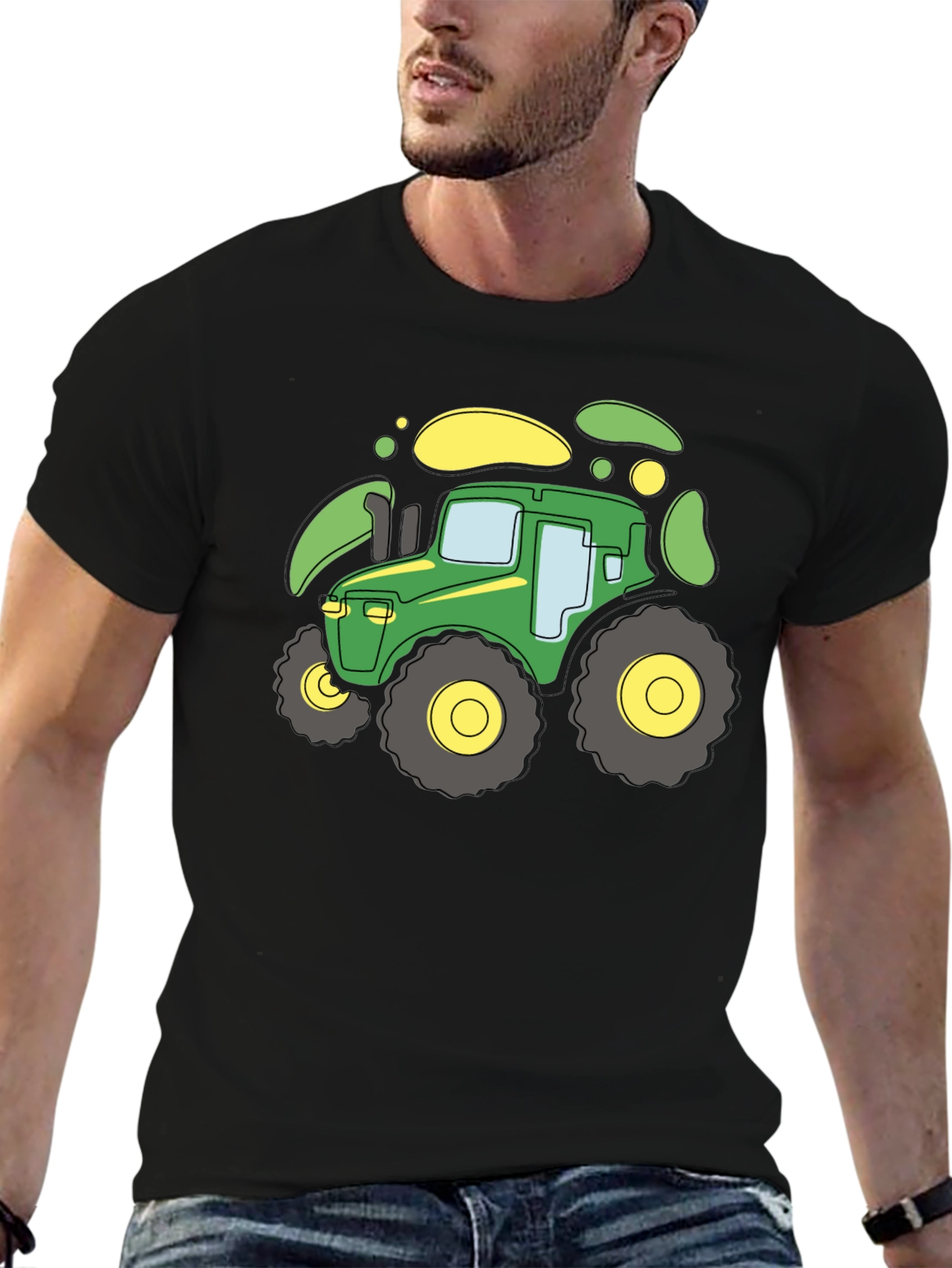 Black Cartoon Tractor Graphic T-Shirt - Black view 6