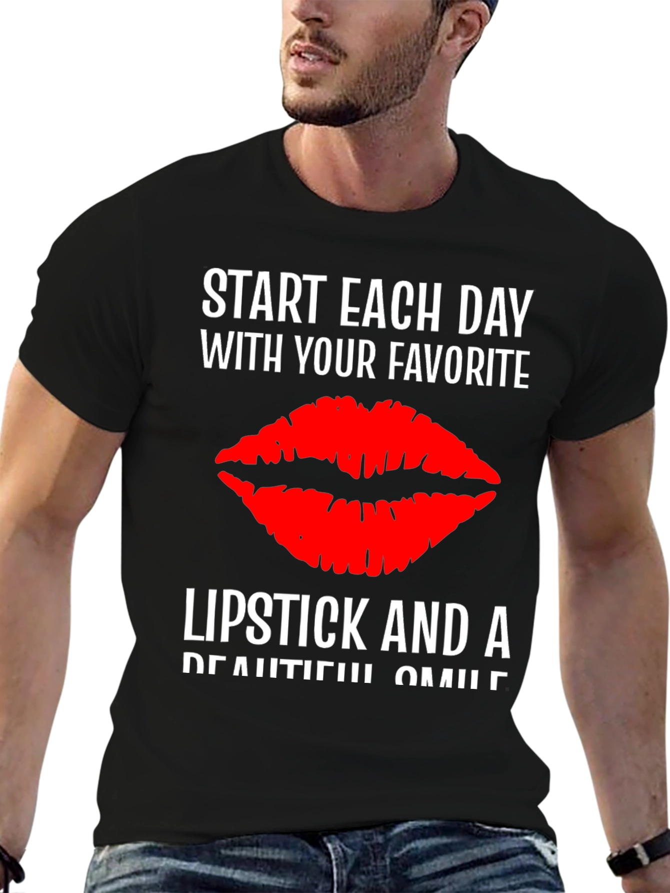 Black Lipstick Kiss T-Shirt - Start Each Day With Your Favorite view 6