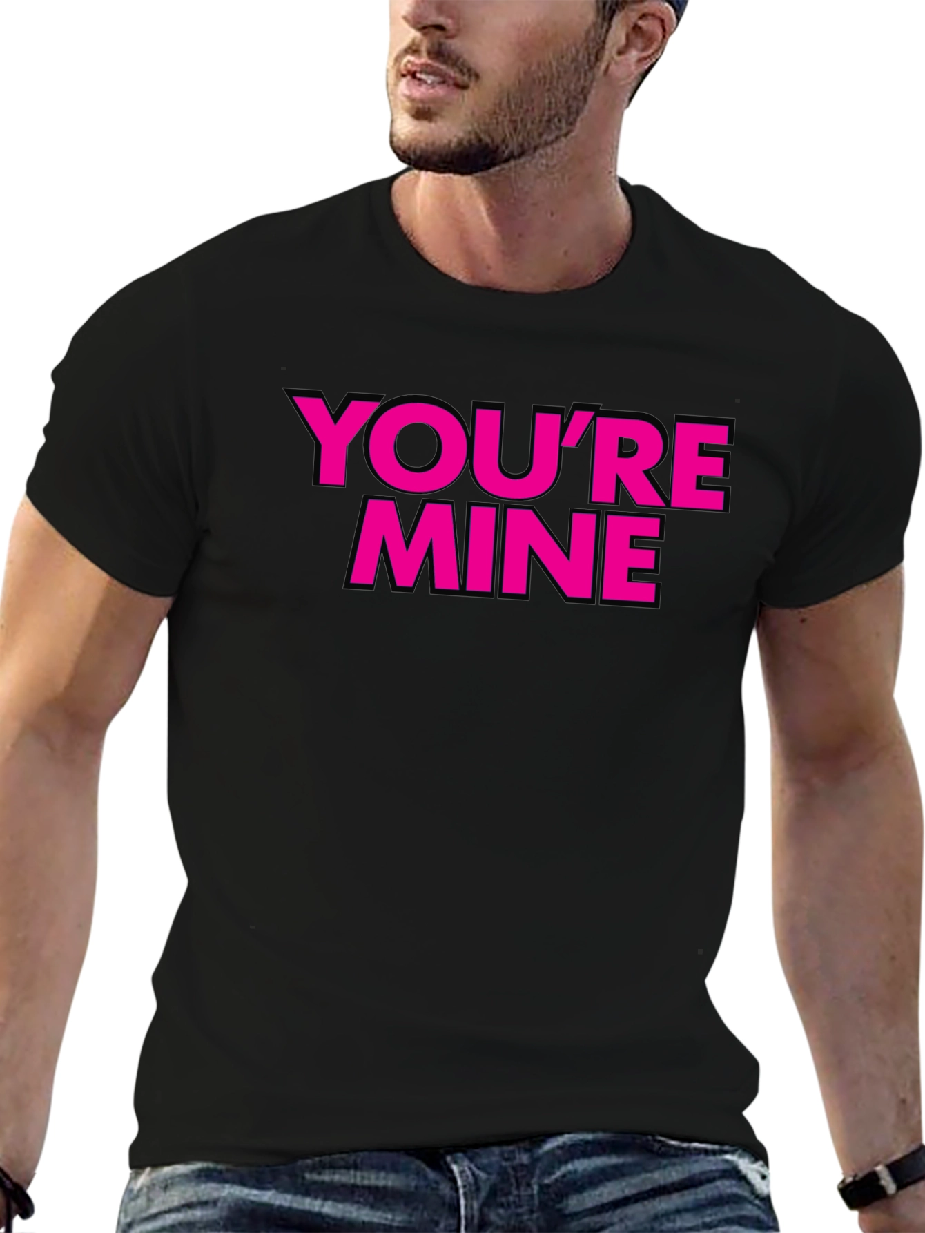 Black You're Mine T-Shirt - Black with Pink Text view 6