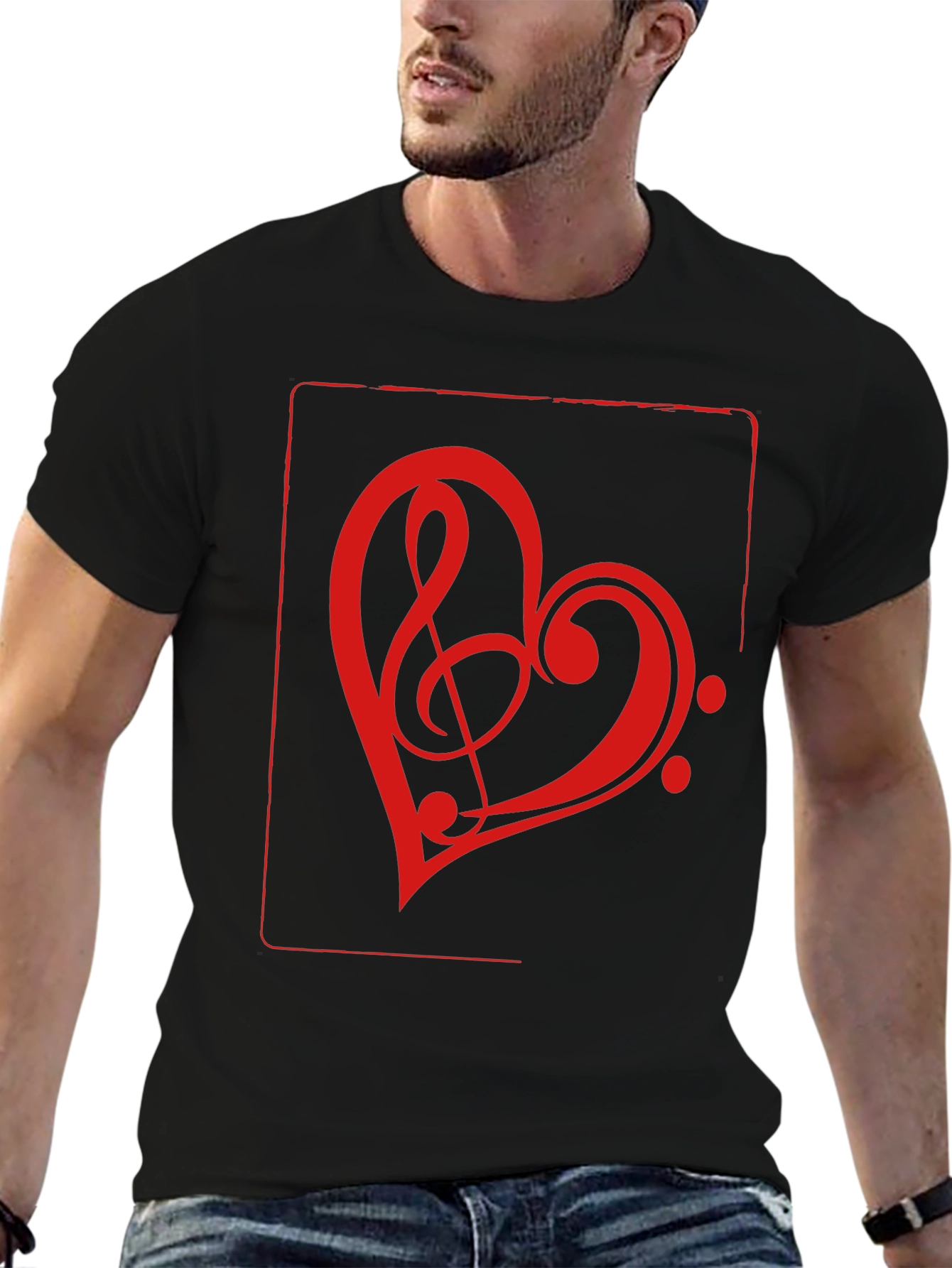 Black Music Heart Graphic Tee - Black view 6