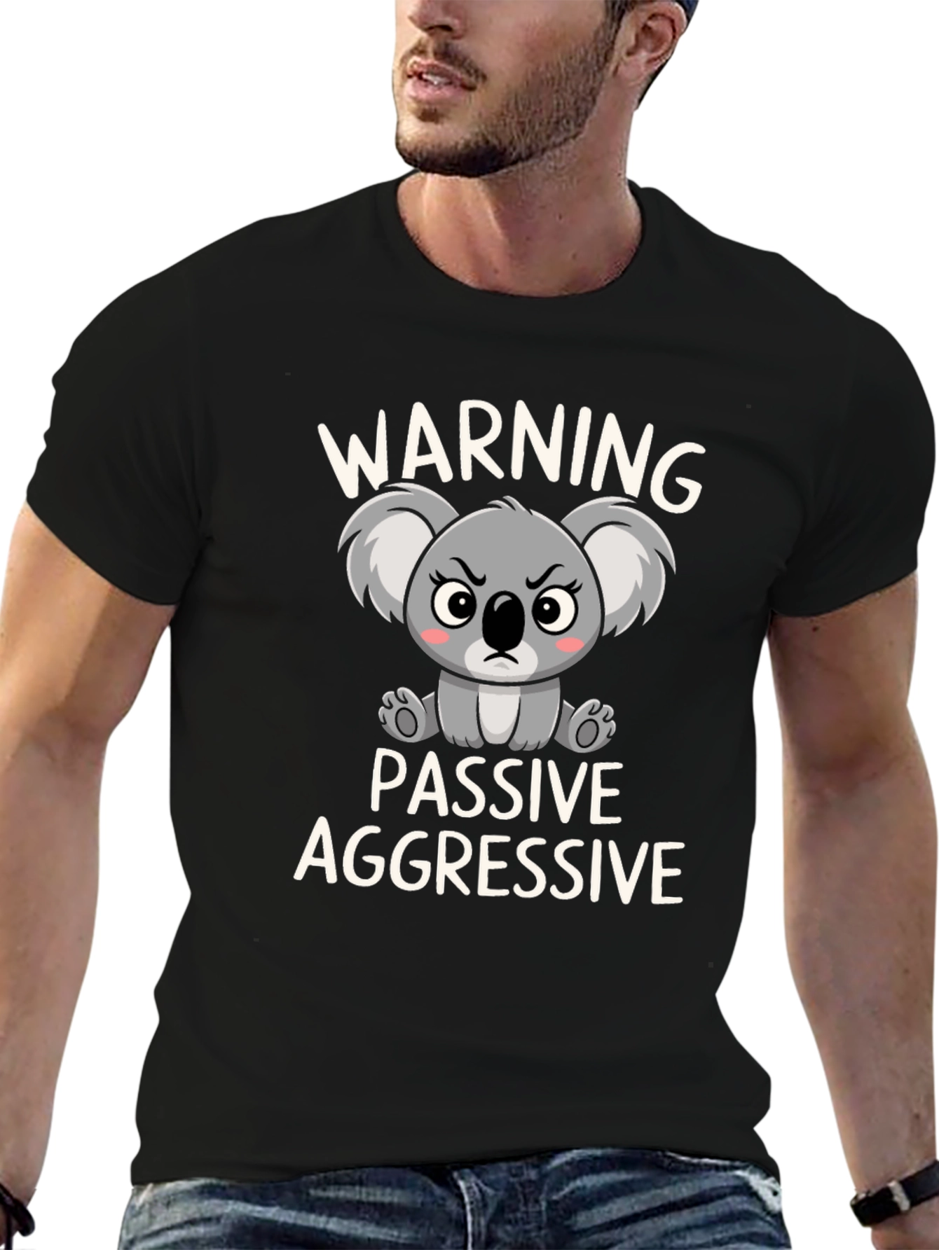 Black Warning Passive Aggressive Koala T-Shirt view 6