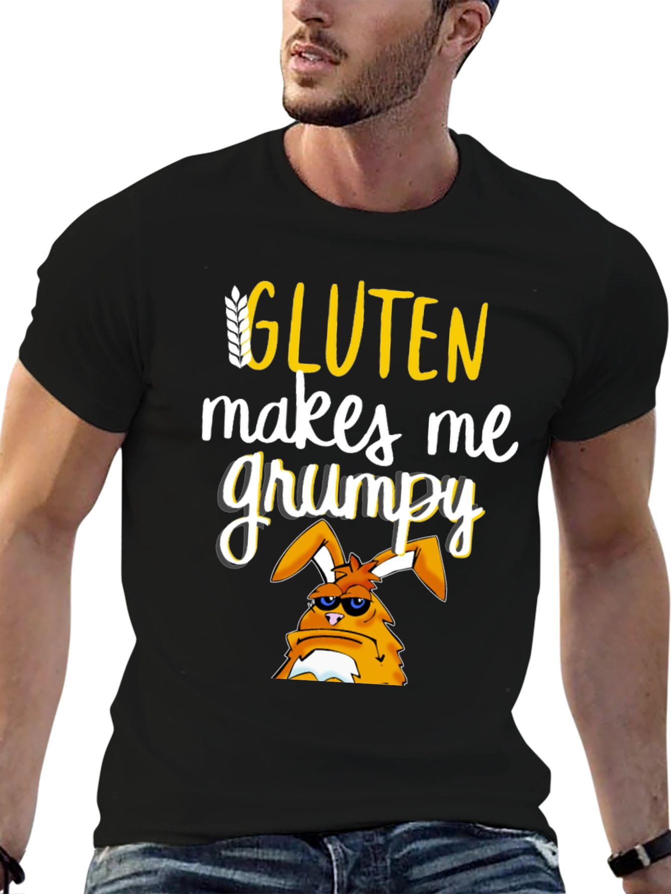 Black Gluten Makes Me Grumpy T-Shirt view 6