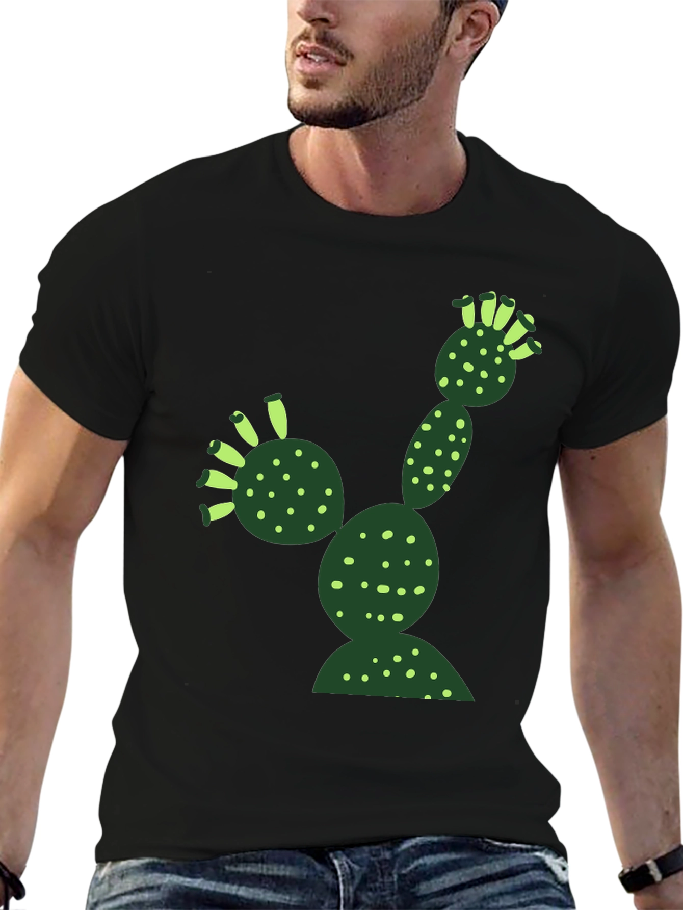 Black Cool Cactus T-Shirt - Black Cotton Blend view 6