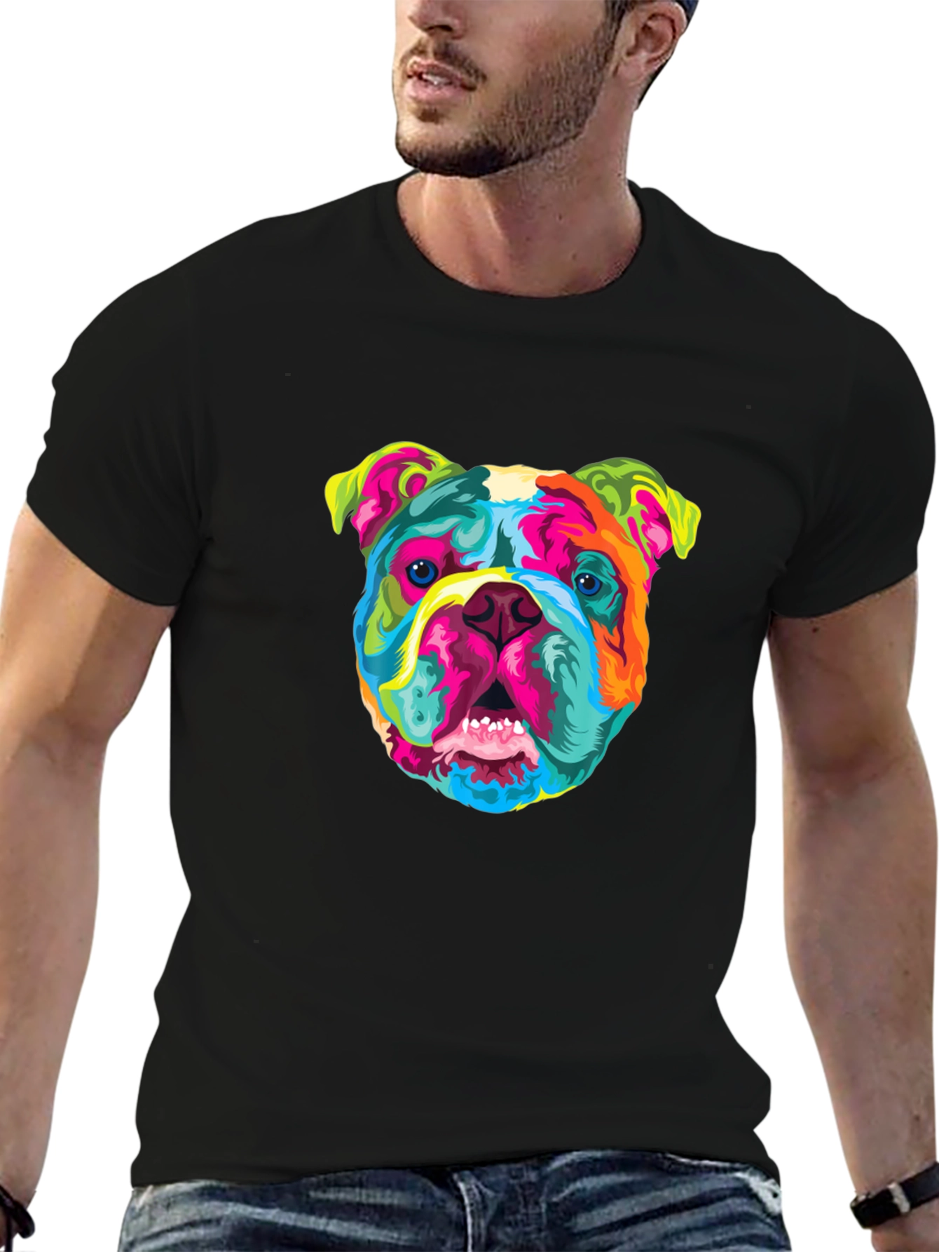 Black Vibrant Bulldog Graphic Tee - Cool Dog Lover's T-Shirt view 6