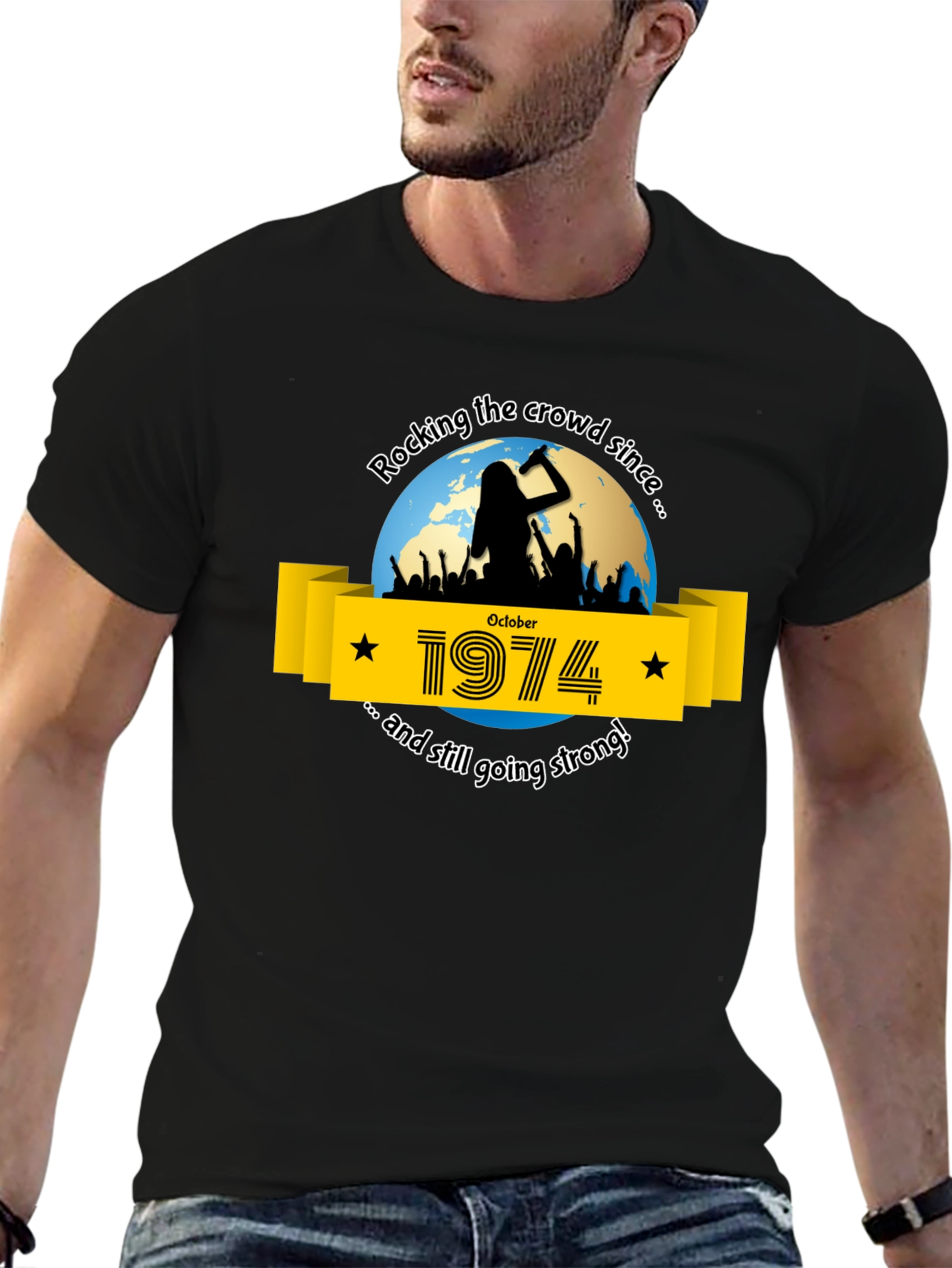 Black Rocking Since 1974 T-Shirt view 6