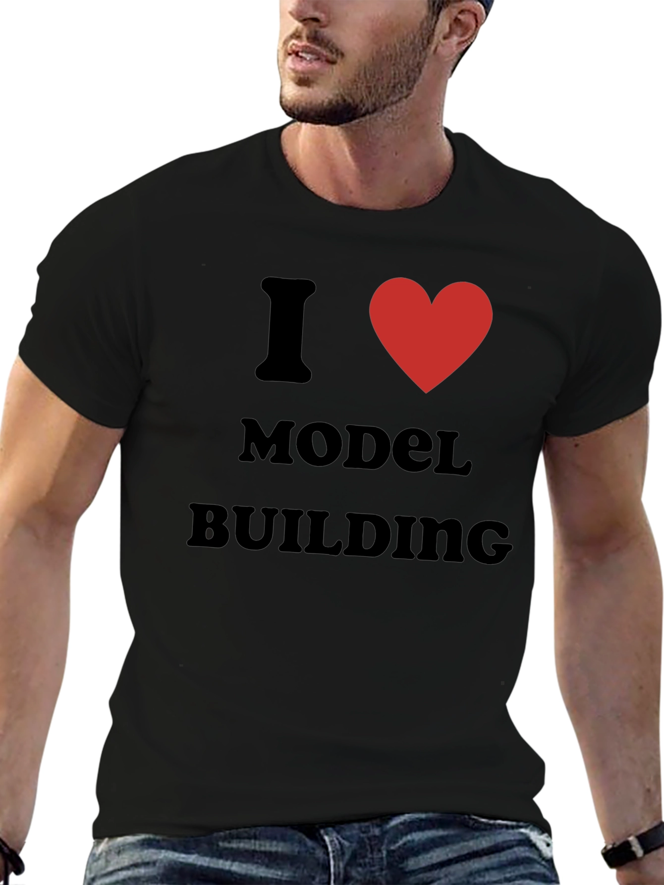 Black I Love Model Building Black T-Shirt view 6