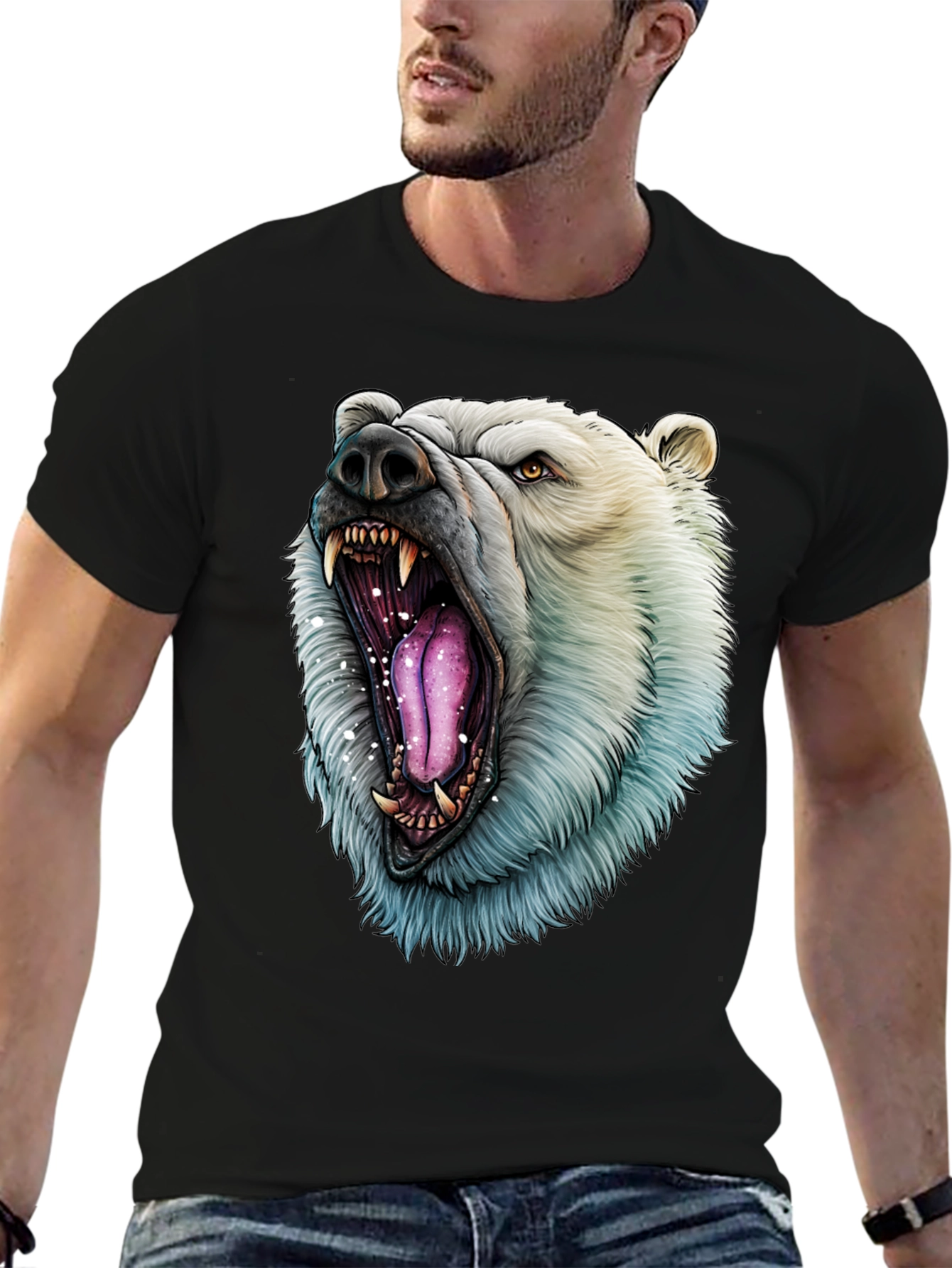 Black Polar Bear Graphic Tee - Roaring Wild Style view 6