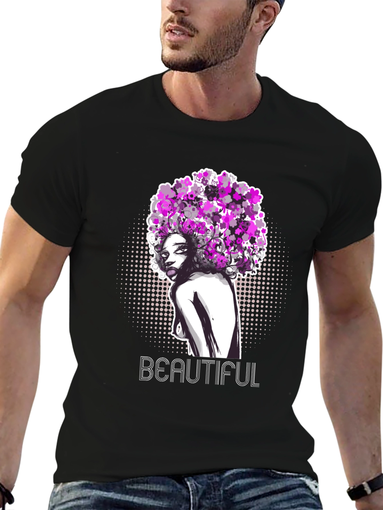 Black Beautiful Woman Graphic T-Shirt - Black view 6