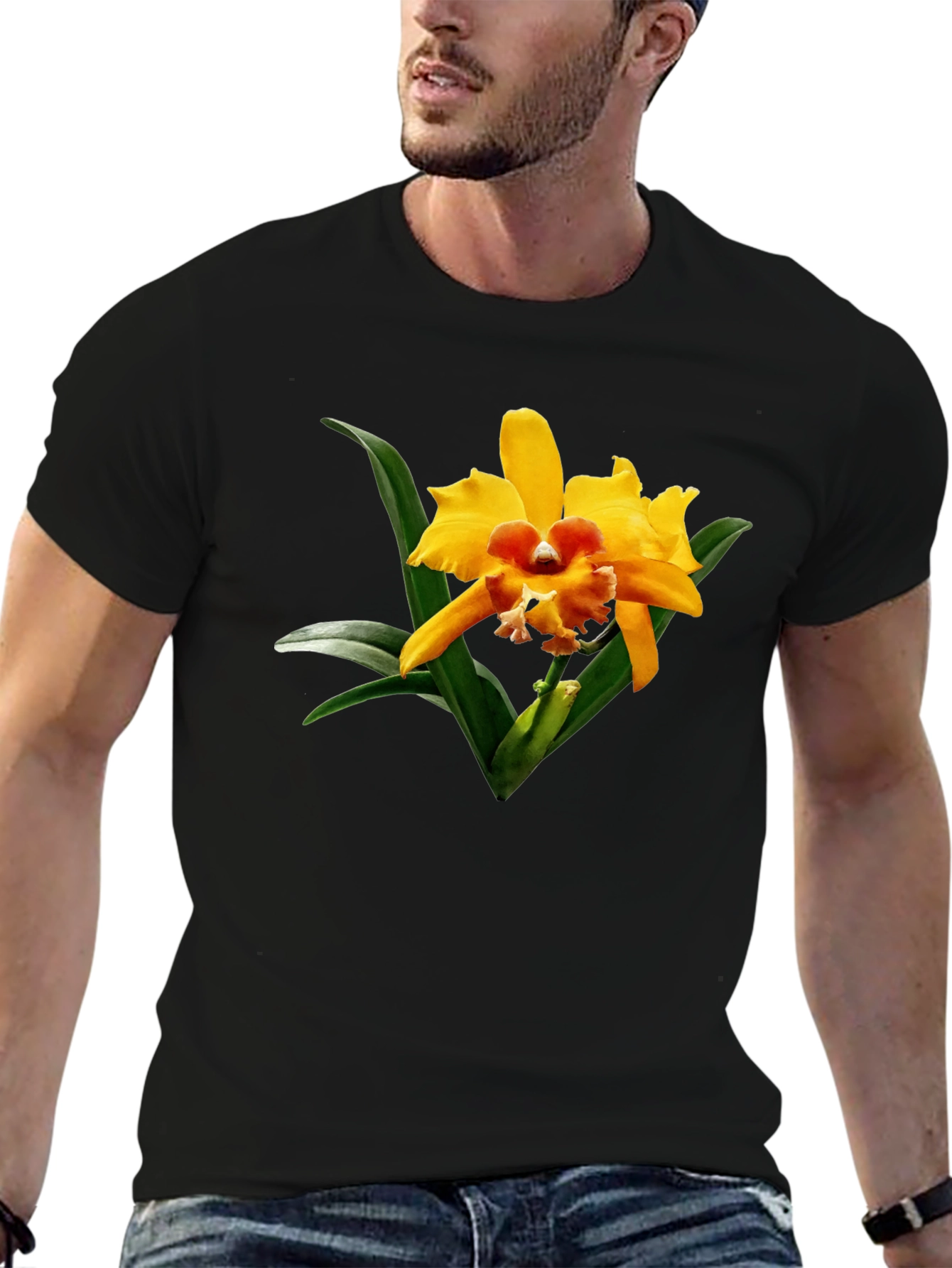 Black Floral Graphic Tee - Exotic Orchid Black T-Shirt view 6