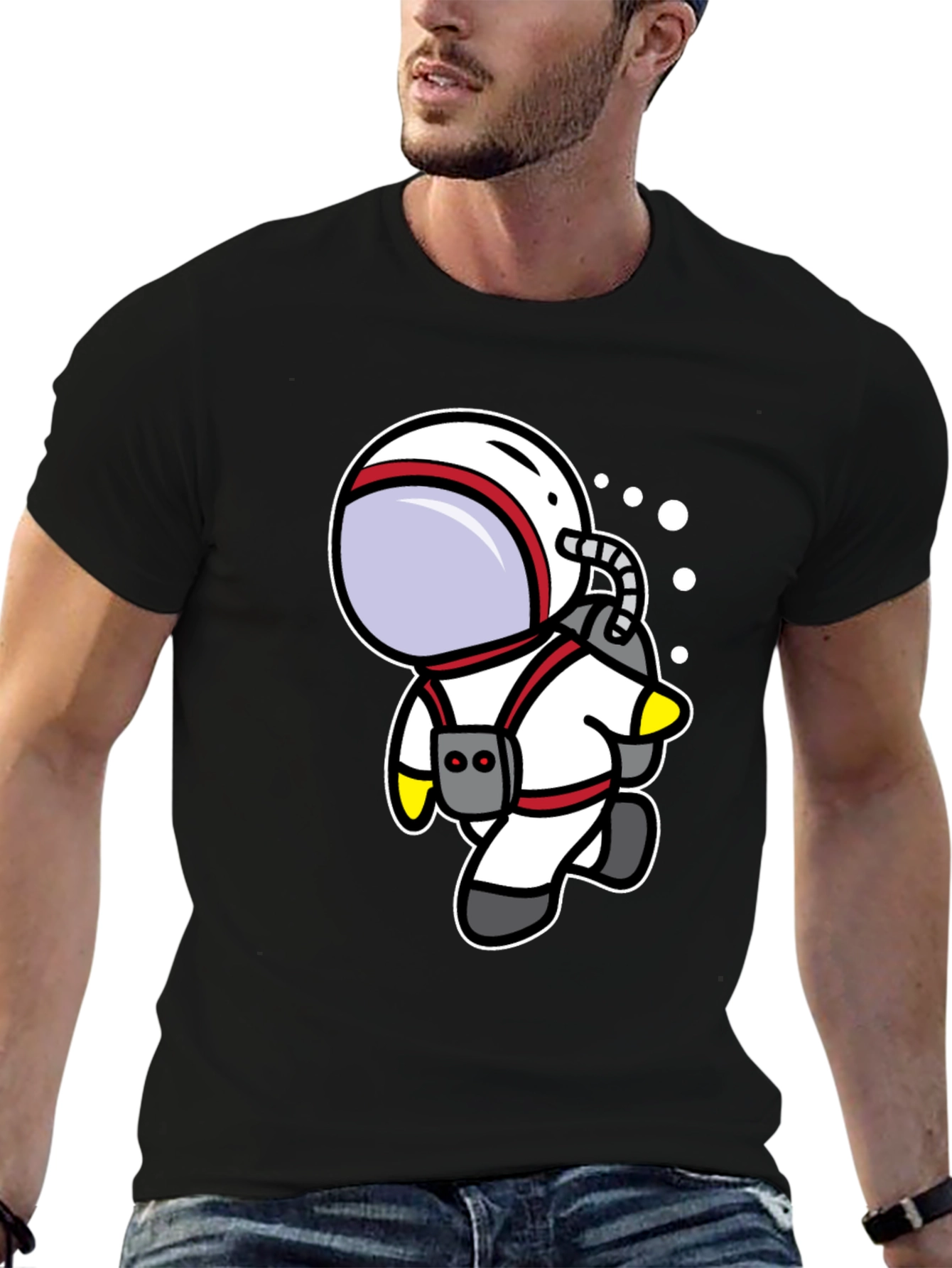 Black Cartoon Astronaut Black T-Shirt view 6