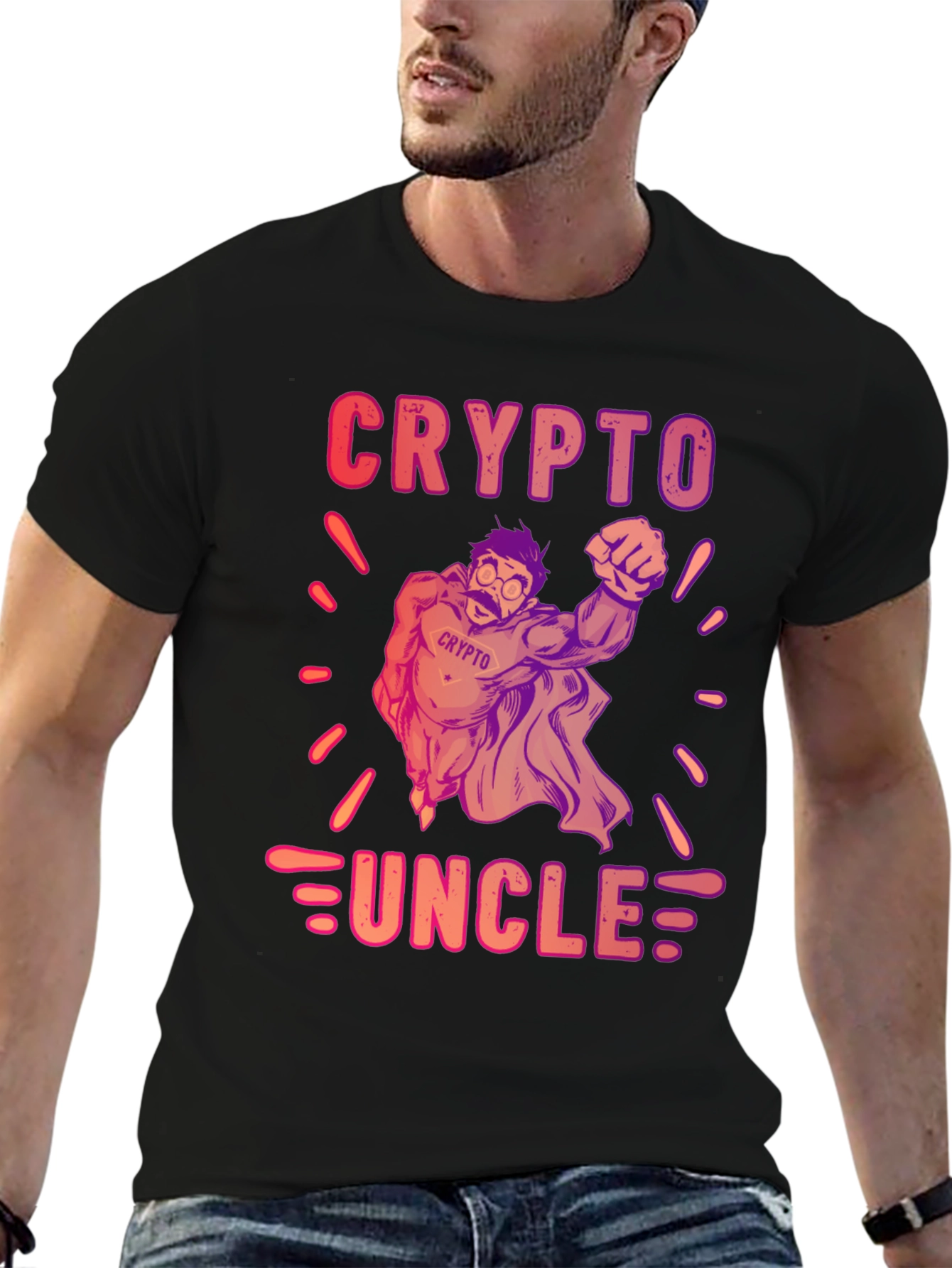 Black Crypto Uncle Graphic T-Shirt - Trendy Design view 6