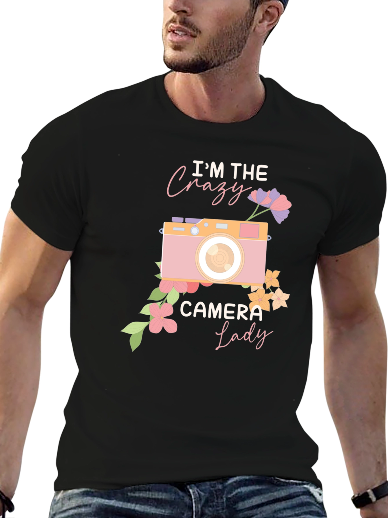 Black Crazy Camera Lady Graphic Tee view 6