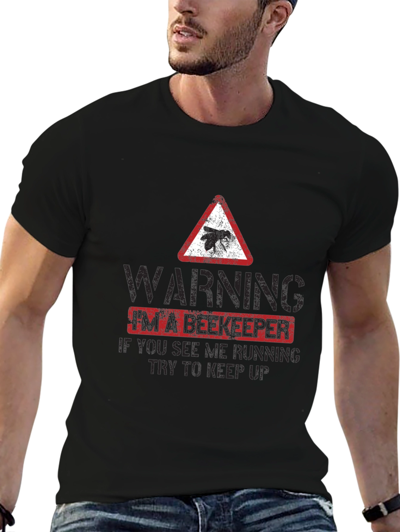 Black Funny Beekeeper Warning T-Shirt - Keep Up! view 6