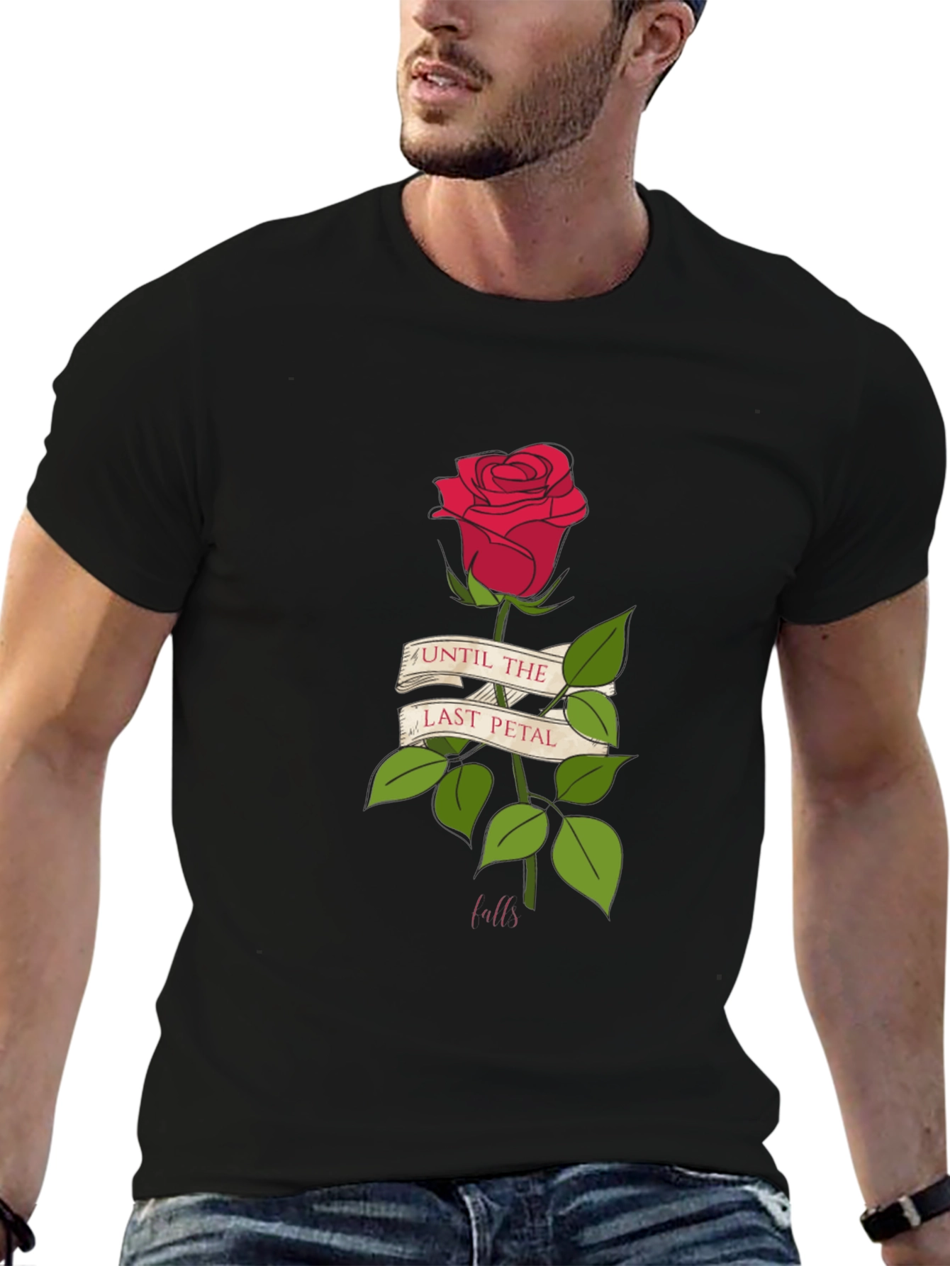 Black Until Last Petal Falls Rose Graphic Tee view 6