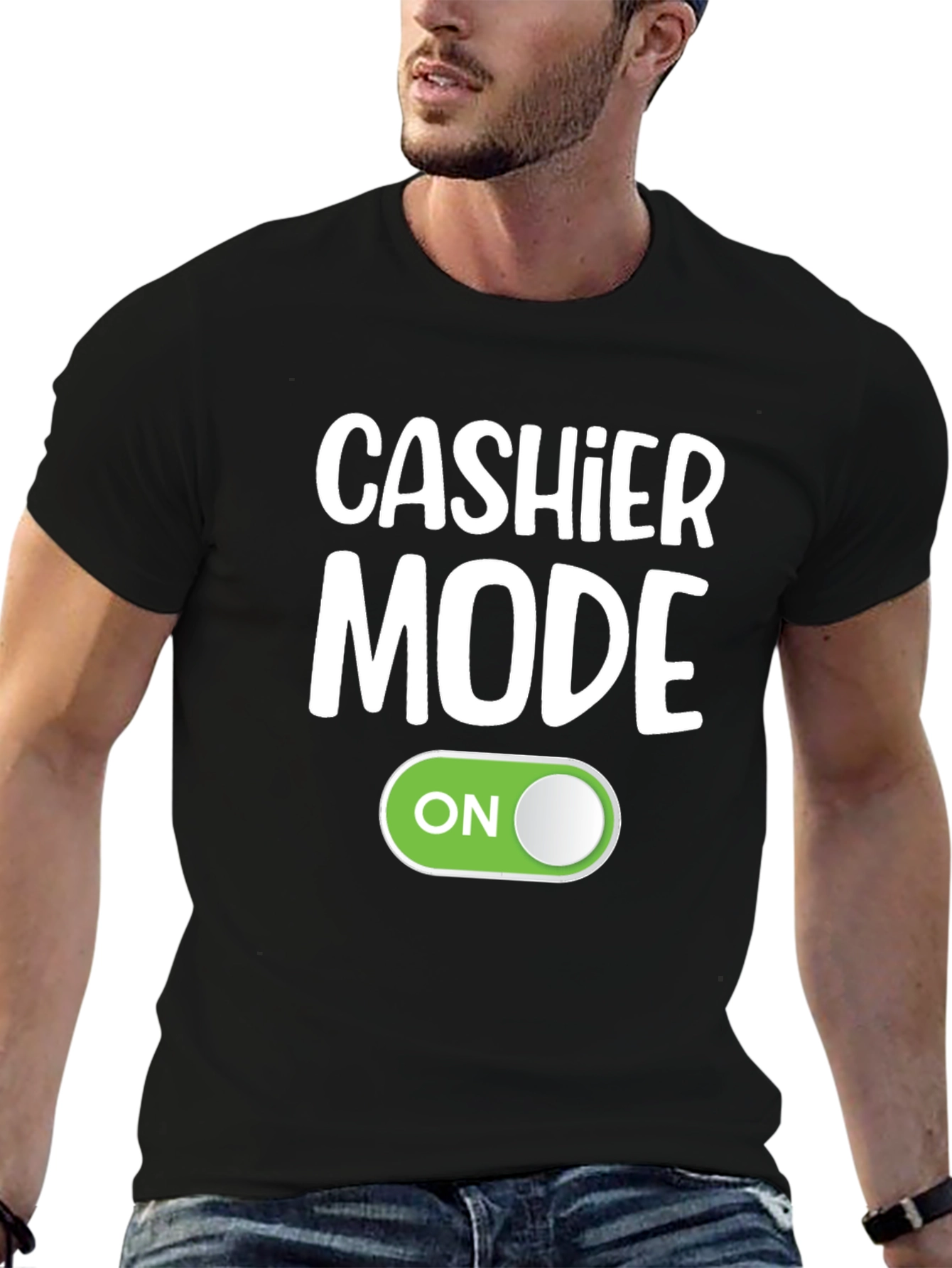 Black Cashier Mode On Black T-Shirt Funny Employee Gift view 6