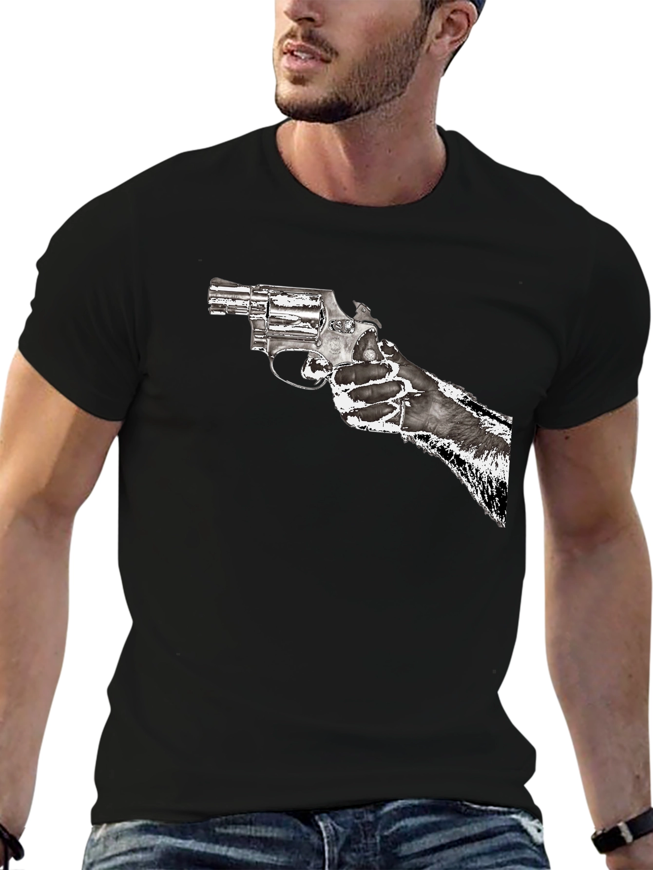 Black Gun Graphic T-Shirt - Black Cotton Blend view 6