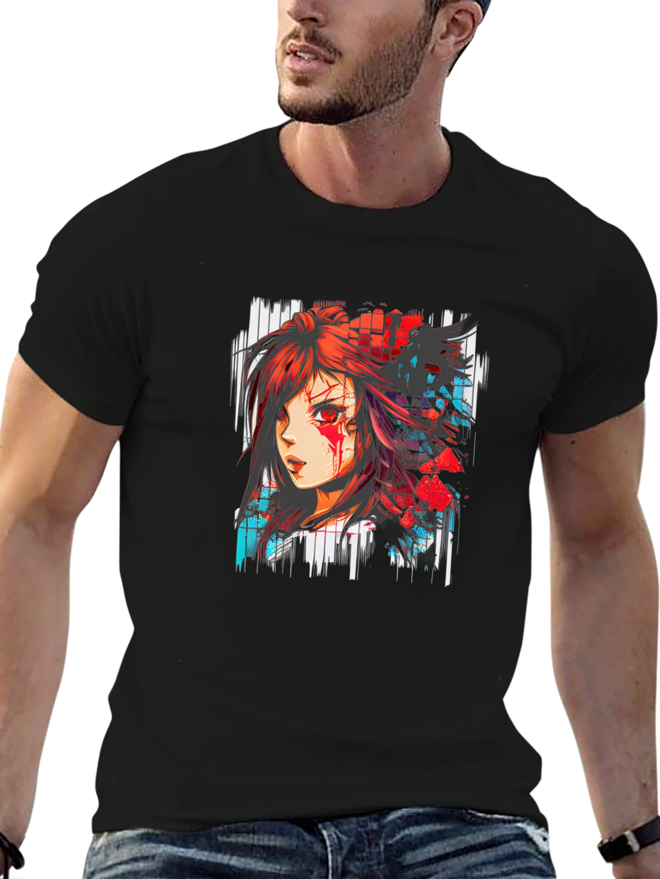 Black Anime Girl Graphic Black T-Shirt view 6