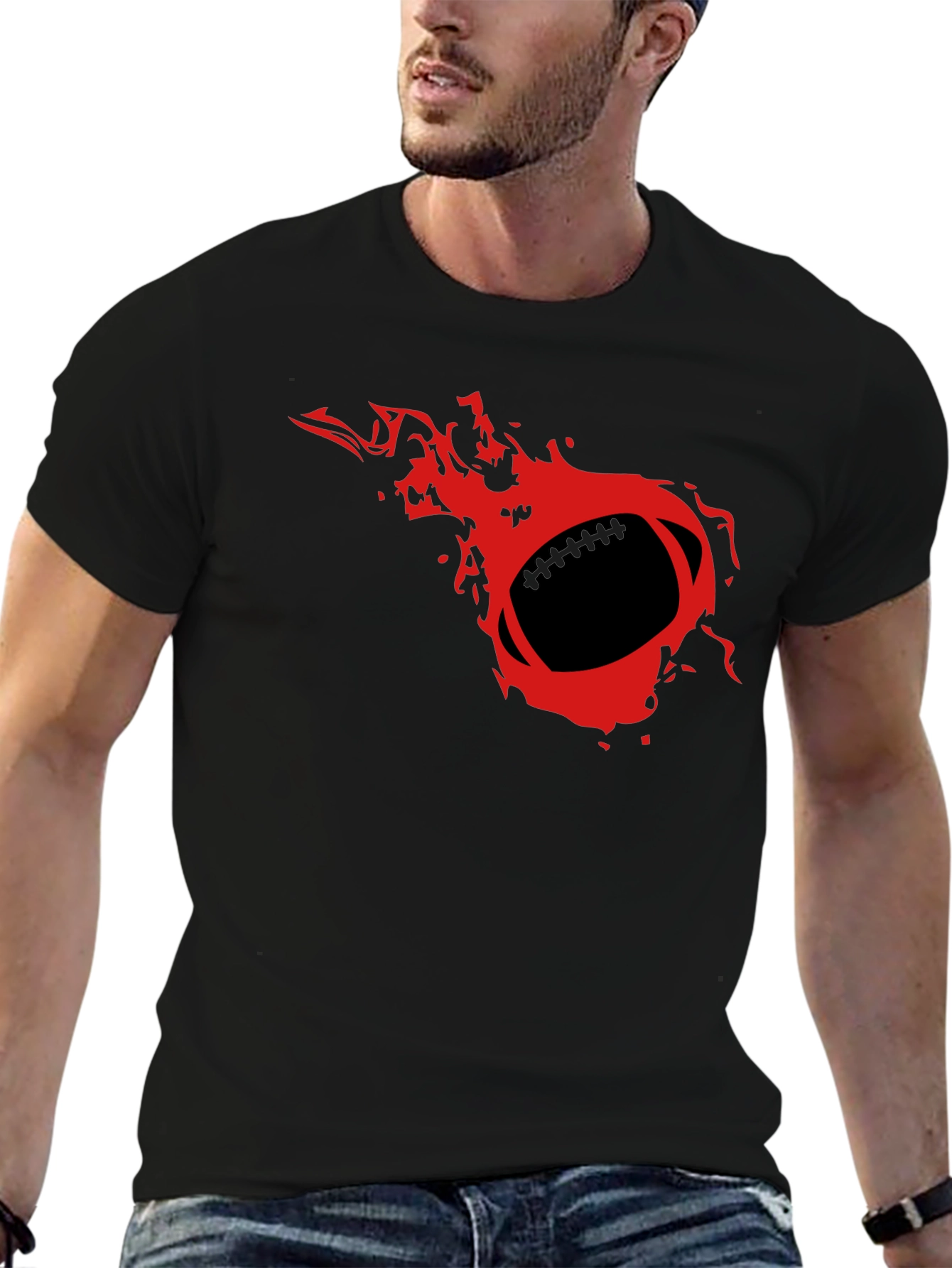 Black Flaming Football Graphic Tee - Black T-Shirt view 6