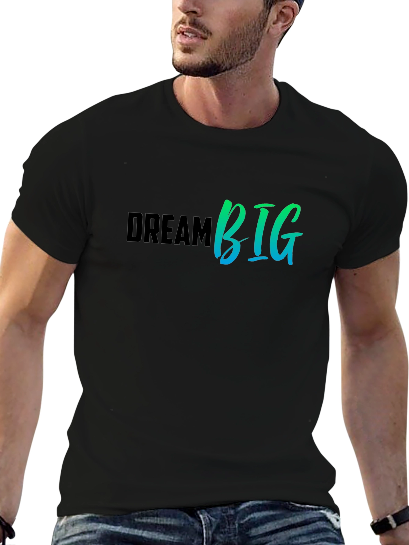 Black Dream Big Graphic Tee - Black Cotton T-Shirt view 6