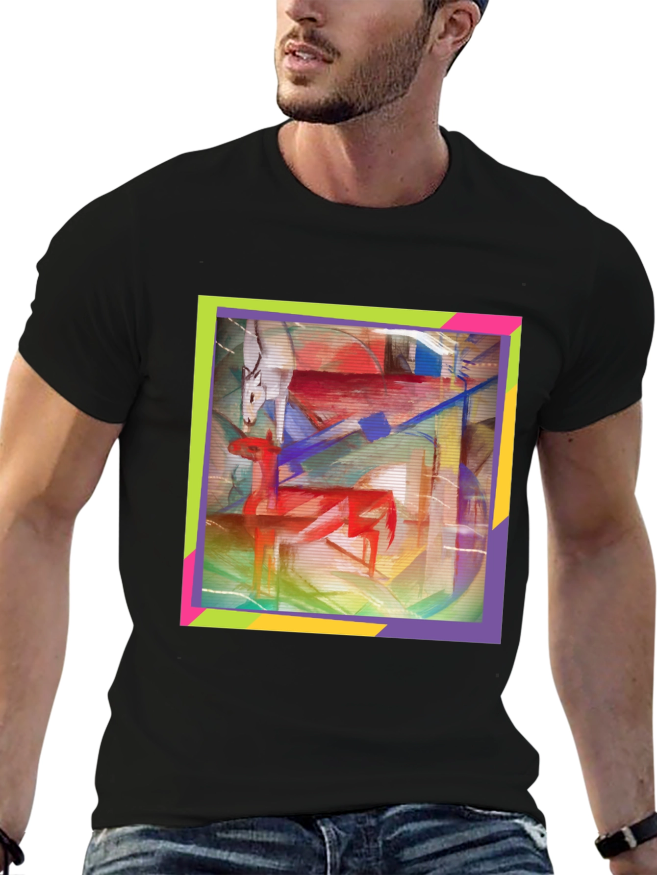 Black Abstract Deer Graphic Tee - Artistic Menswear view 6